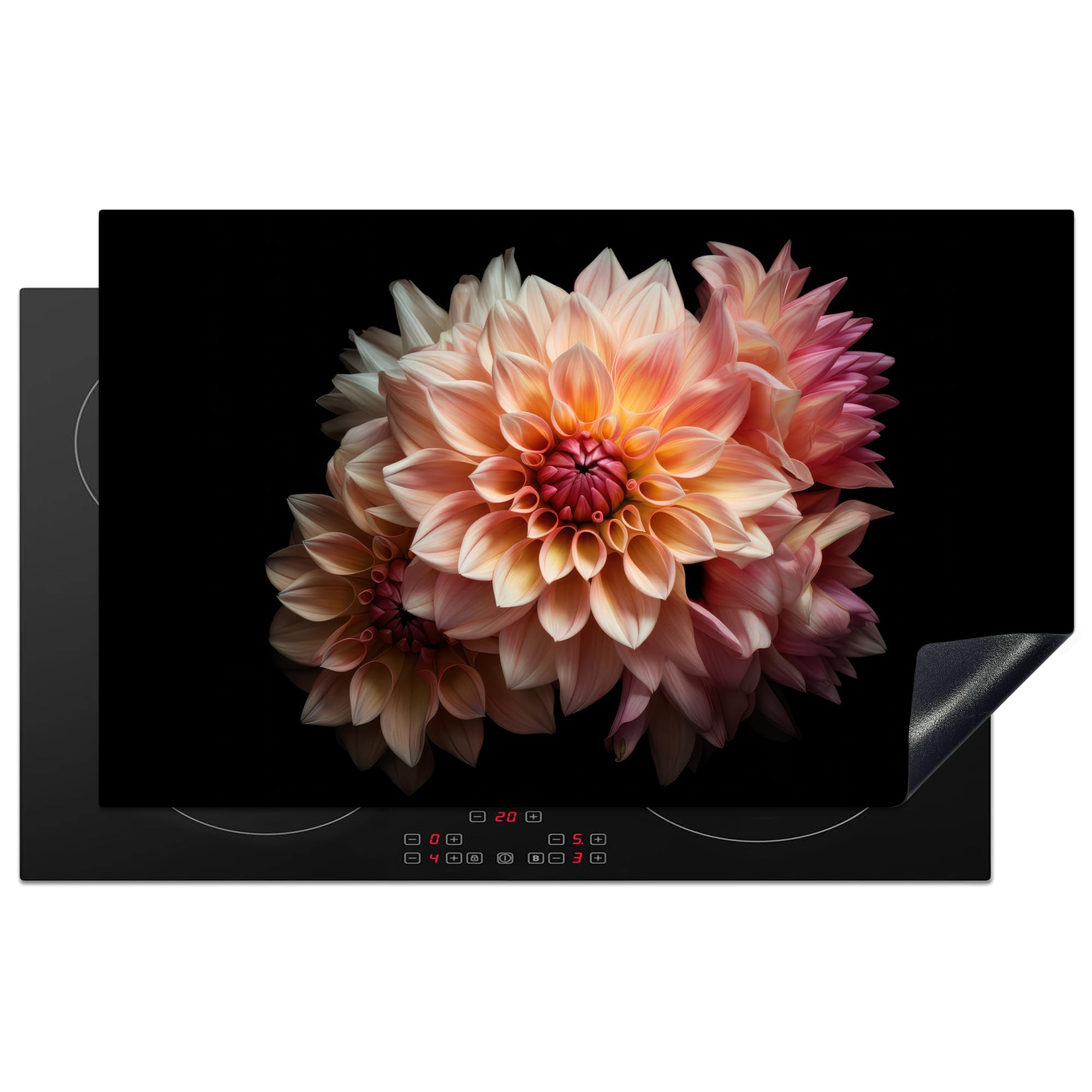 KitchenYeah© Induction Hob Protector Mat 20.3"x32.7" / 83x51.5 cm Cooker Top Protectors Cover Ceramic Covers Electric Hobs Vinyl Dahlia - Flowers - Pink - Black - Botanical