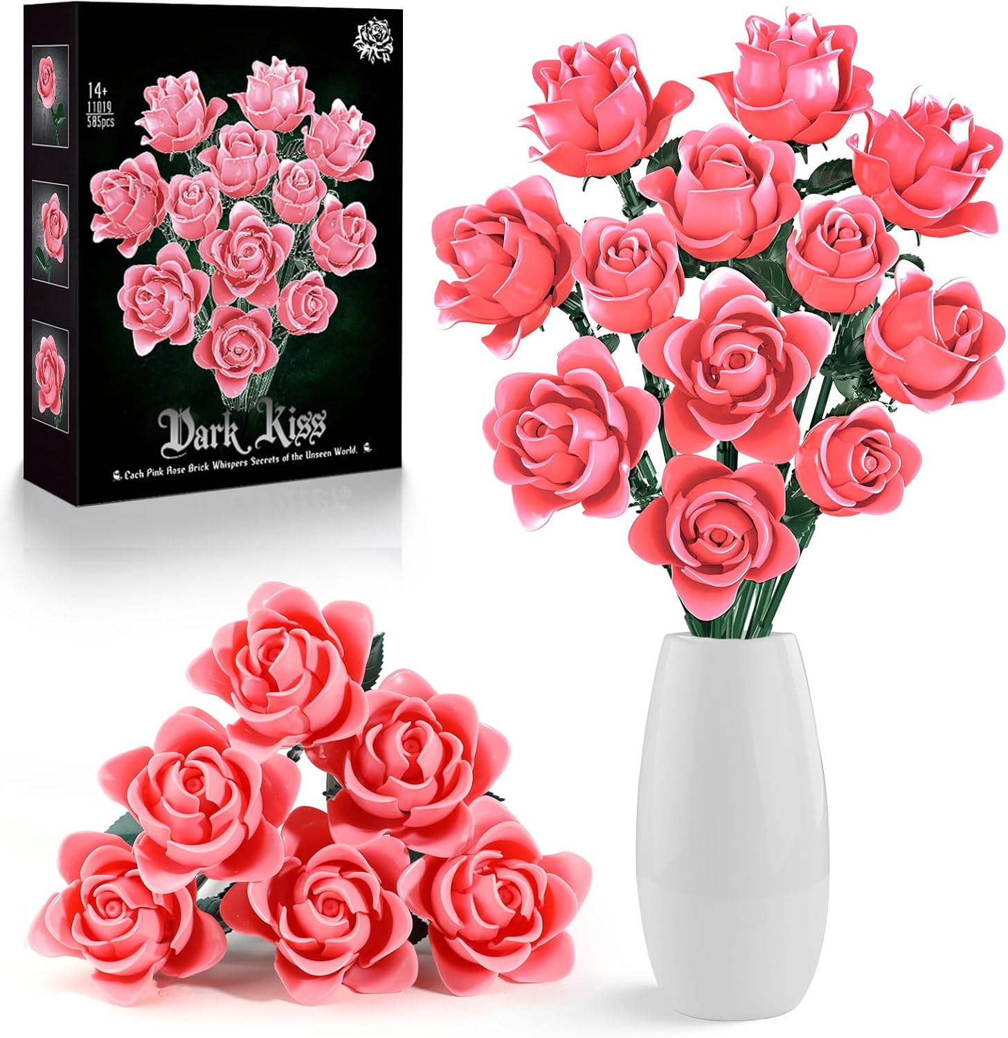 for Mom, 12 Pink Roses Building Blocks Bouquet Set (585 PCS), Botanical Building Set, Everlasting Floral Home Decor, Mother‘s Gift for Grandma, Wife, Women