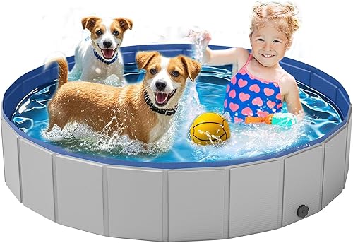Miniatura 7 de Piscina para perros pequeños, piscina de plástico para perros, bañera para perros, piscina plegable para perros, antideslizante (32 x 8 pulgadas)
