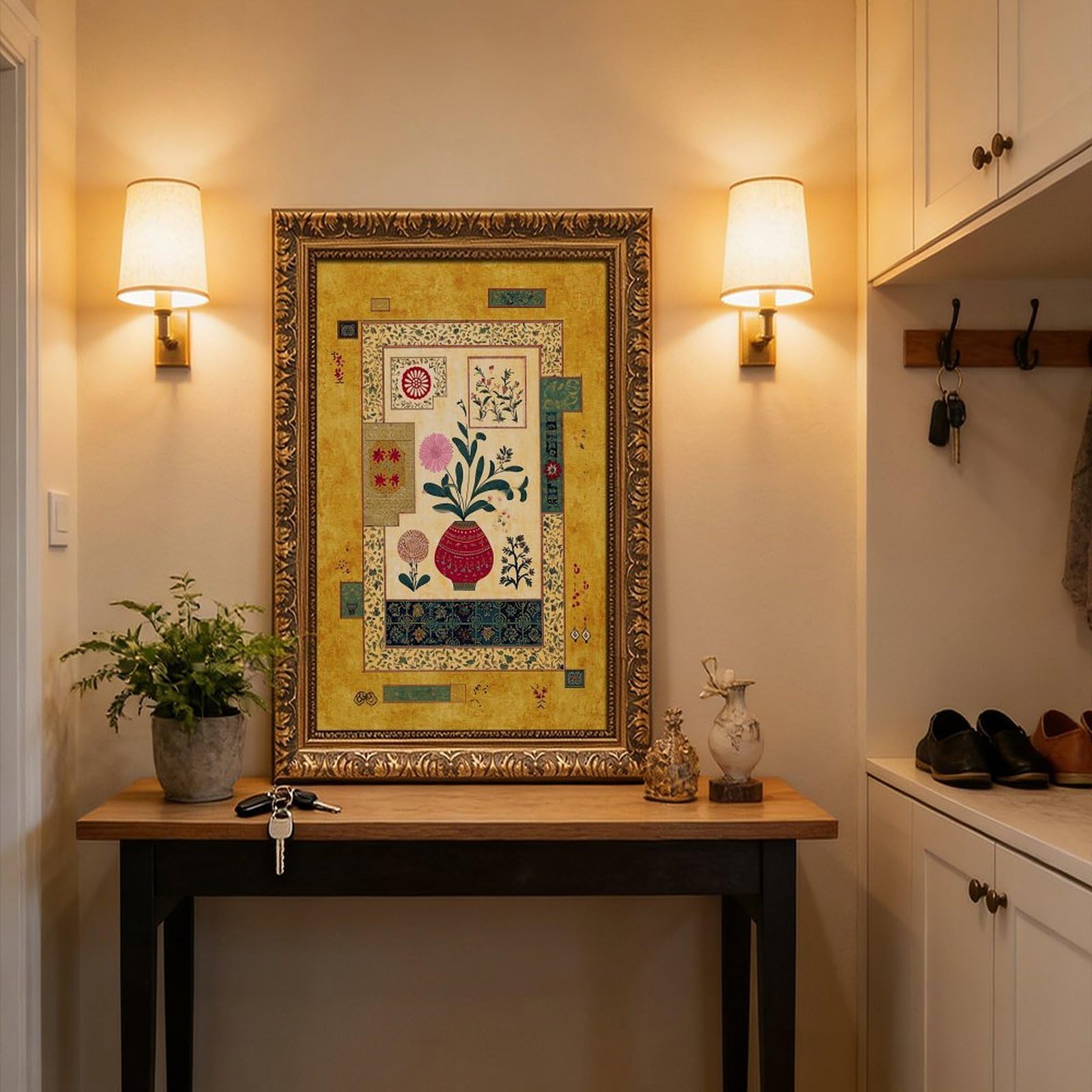 AYINUER Kunstdruck auf Leinwand mit persischem Blumenmuster, für Büro, Dekoration, Geschenk | 30,5 cm L x 45,7 cm B, Retro-Goldrahmen, mehrere Größen, mehrere Rahmenstile, Wandkunst, Dekobild, Schlafzimmerdekoration
