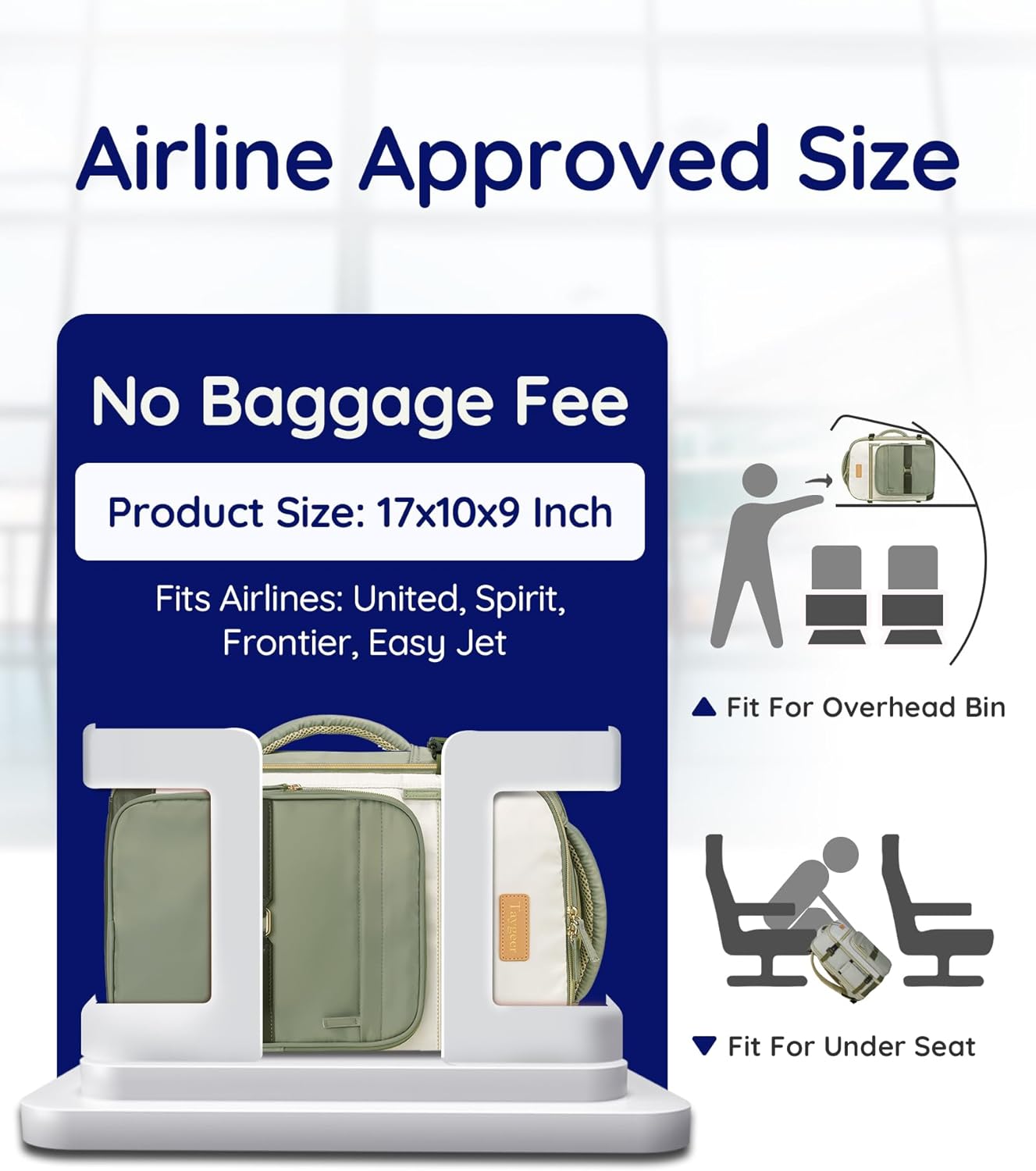 Taygeer Underseat Personal Item Backpack, Dirt-resistant TSA Approved United Airlines Personal Item Bag 17x10x9 with 2 Packing Cubes, 35L Travel Carry on Backpack for Airplanes women, Green - Image 3