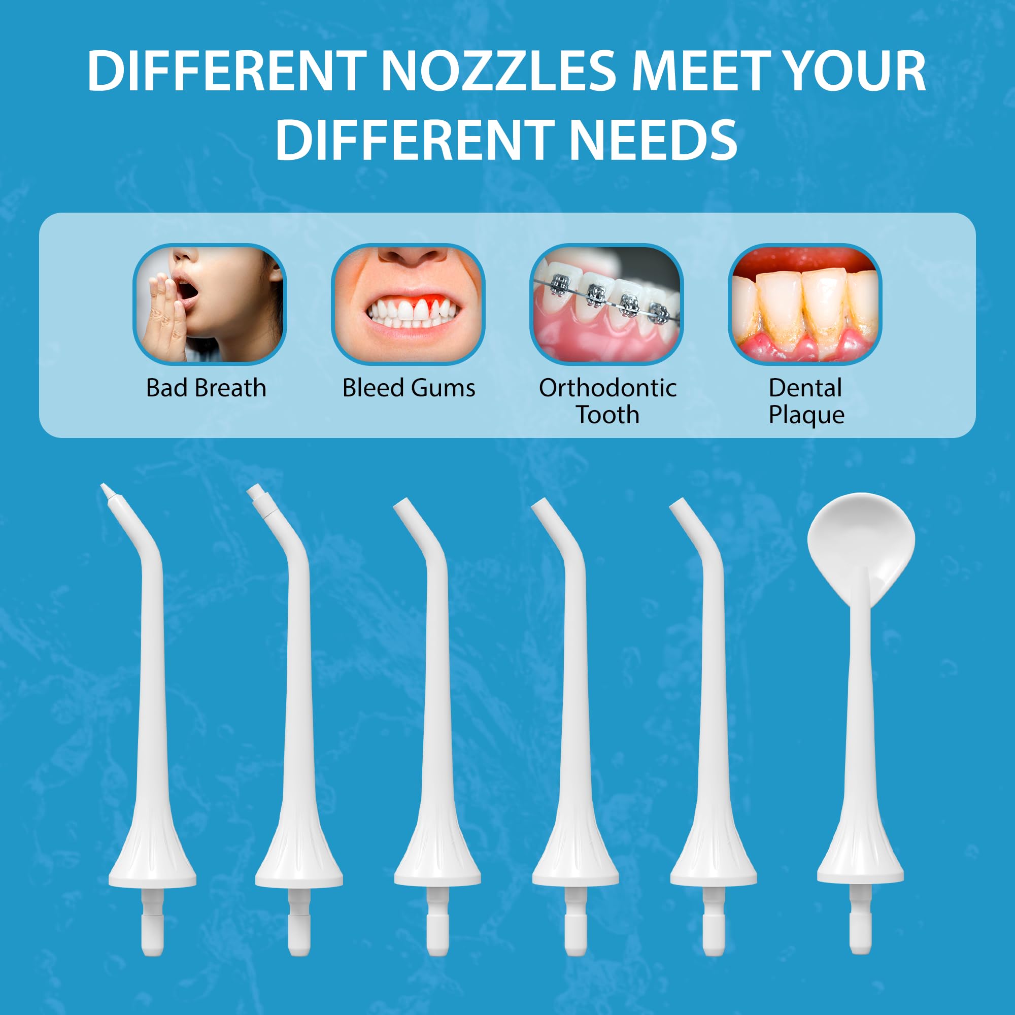 BosiBozi - Hilo dental recargable para dientes, 4 modos, inalámbrico y portátil, tanque de 300 ml, hilo dental impermeable IPX7, cable de carga USB-C, 3 cabezales de chorro, 1 raspador de lengua