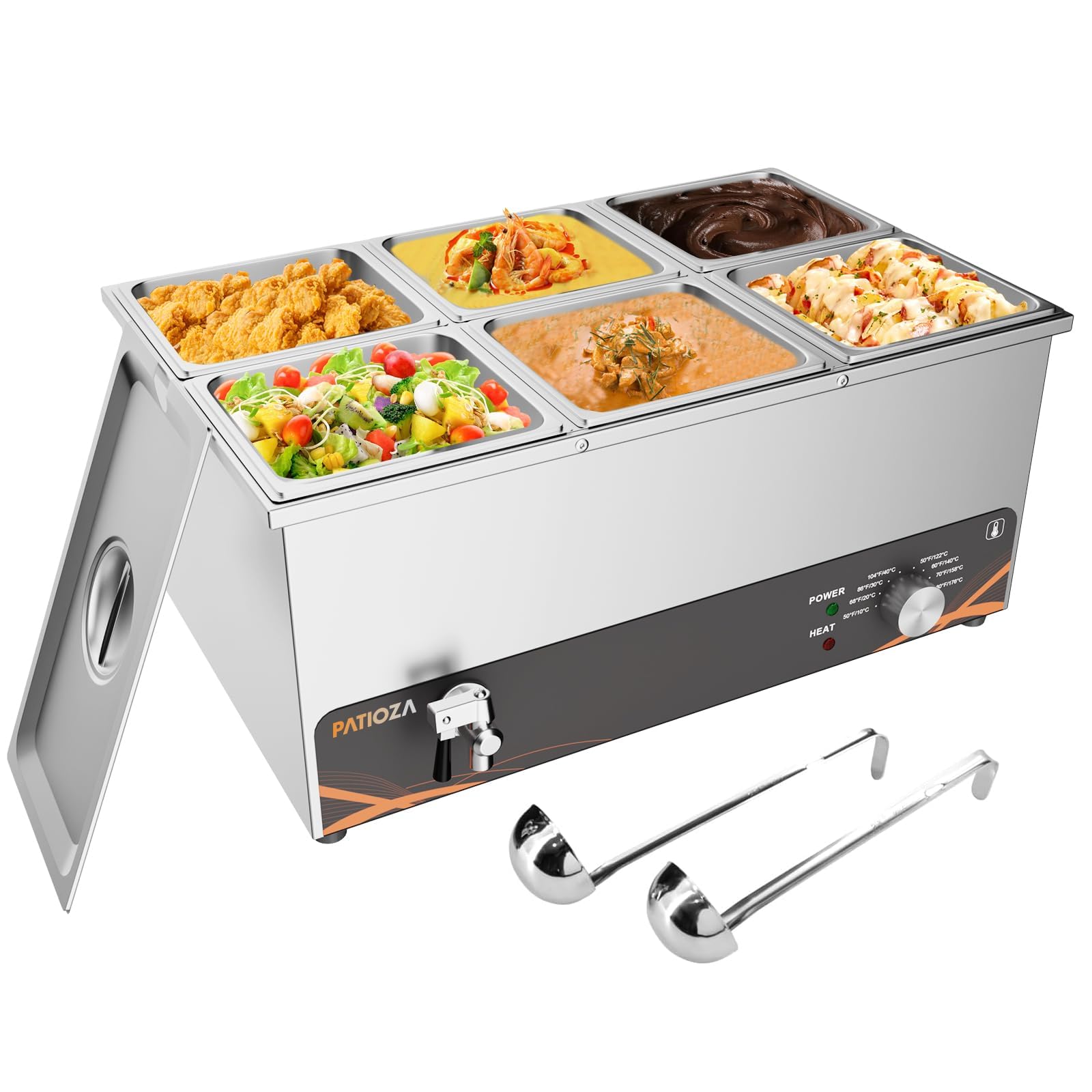 PATIOZA Commercial Bain Marie 6×1/6 GN 1500W Stainless Steel Food Warmer — image 1