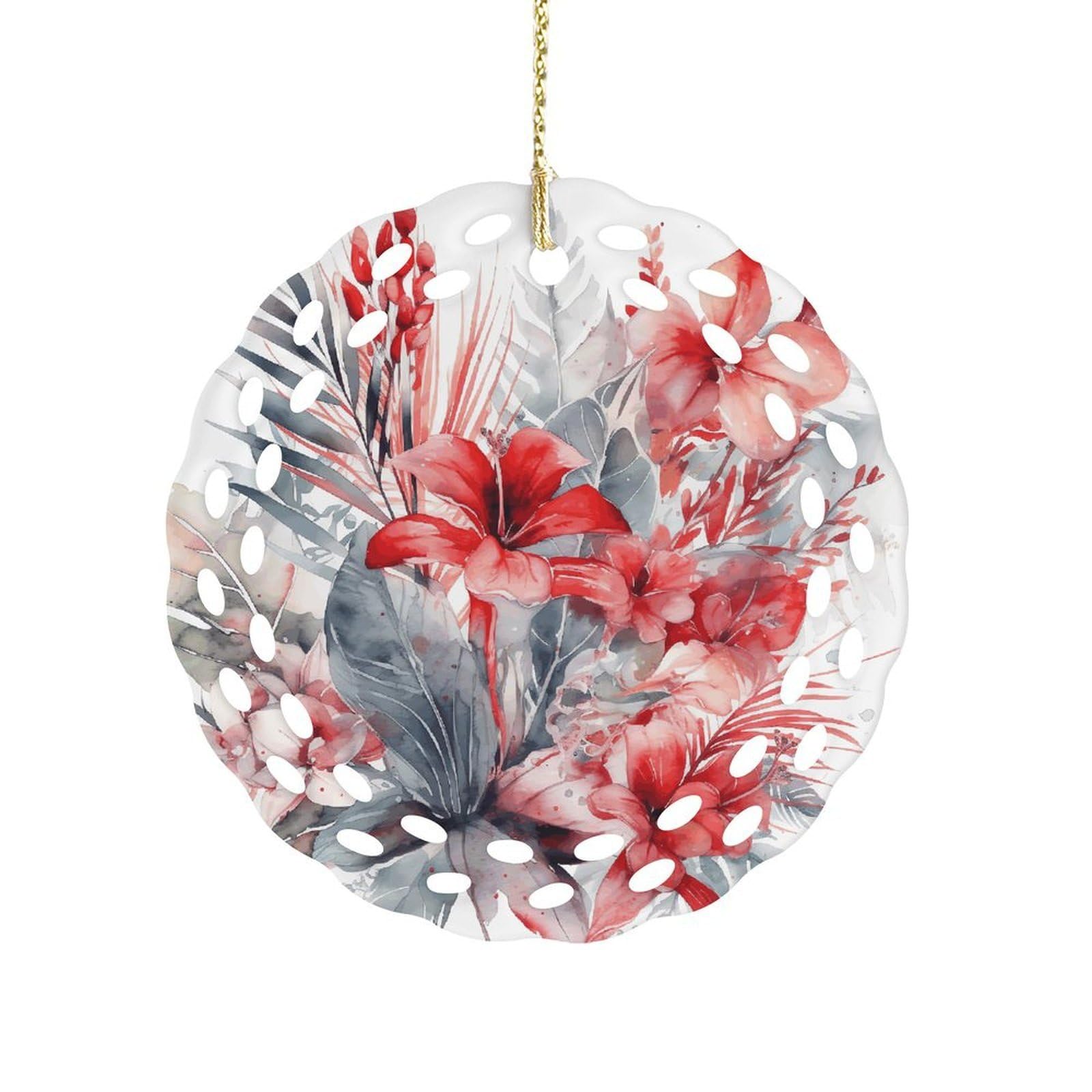 Fodpand Women's Style Drawn Tropical Flowers Ceramic Ornament For Home Decor 3.2" Round Tree Decoration Christmas Ornaments For Men Double-Sided Design