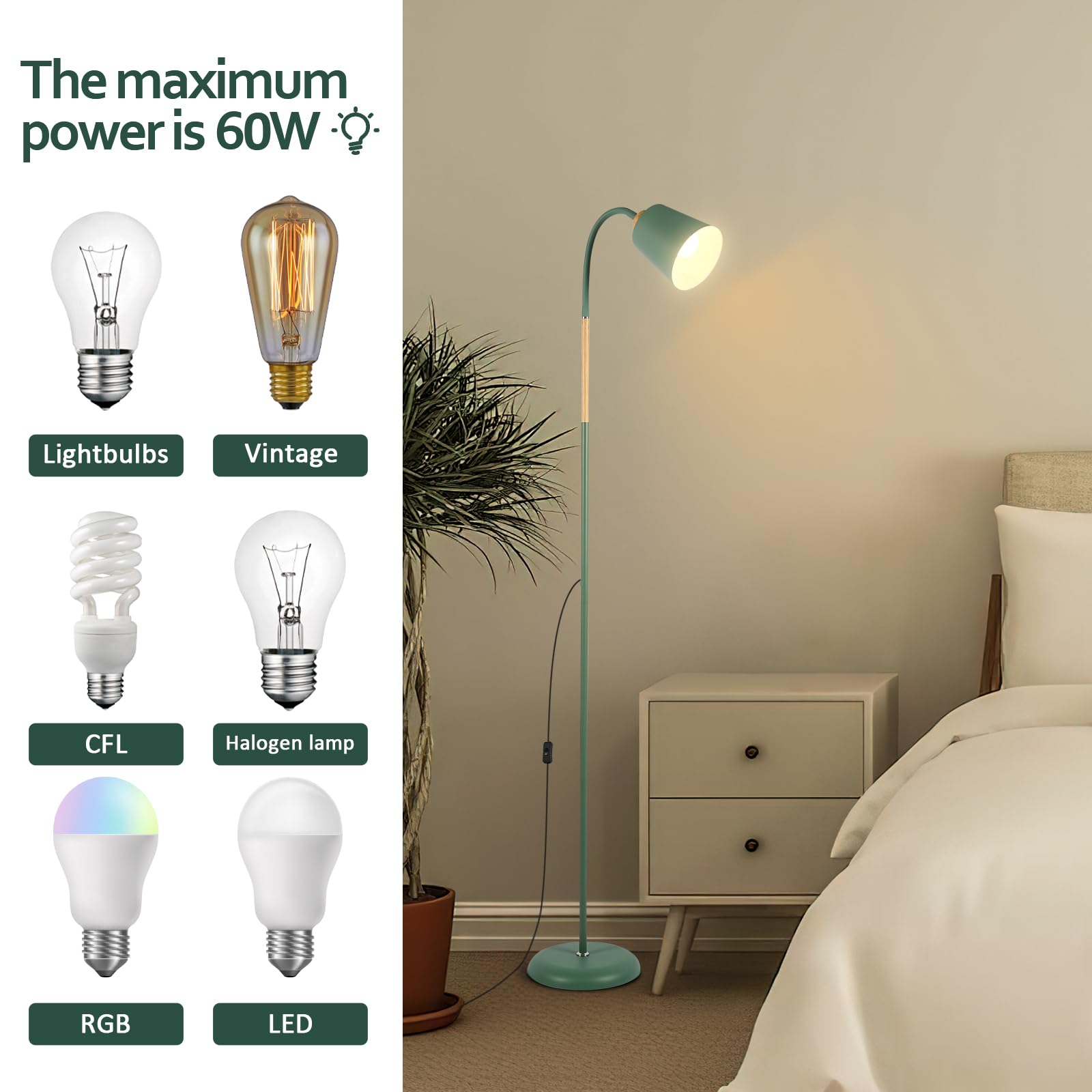 Amdelne Lampada da Terra Vintage, Metallo Lampada da terra LED con Luce da Lettura, E27 MAX 60W Lampade da Terra Salotto, Verde Piantana Luce Regolabile H 159 cm per Camera da Letto Amdelne Lampada da Terra Vintage, Metallo Lampada da terra LED con Luce da Lettura, E27 MAX 60W Lampade da Terra Salotto, Verde Piantana Luce Regolabile H 159 cm per Camera da Letto