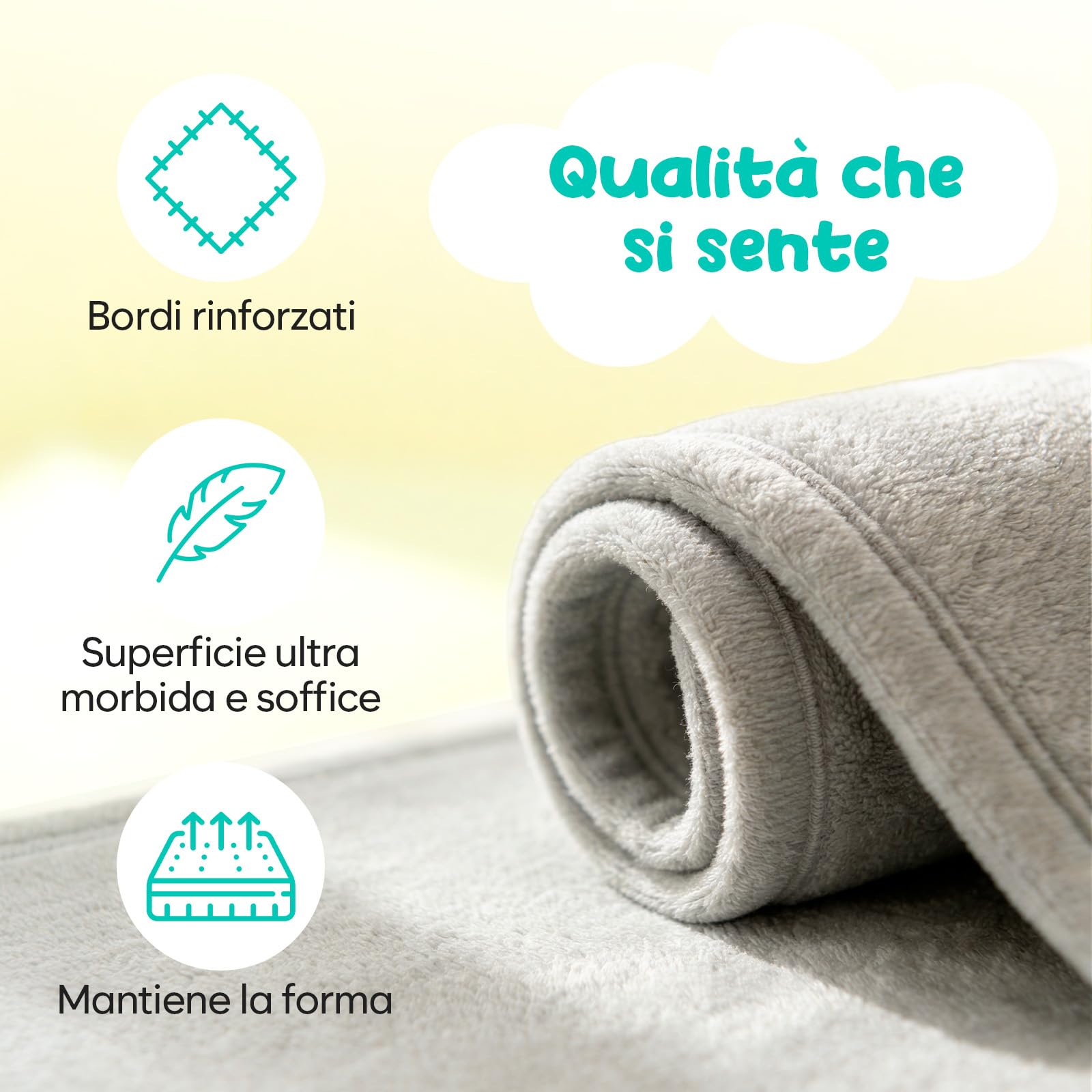 Tappeto Gioco Bambini 150x150 cm – Tappeto per Neonati in Memory Foam Spessa 3 cm – Non Tossico, Antiscivolo e Confortevole – per Attività e Gattonamento – Avec Maman