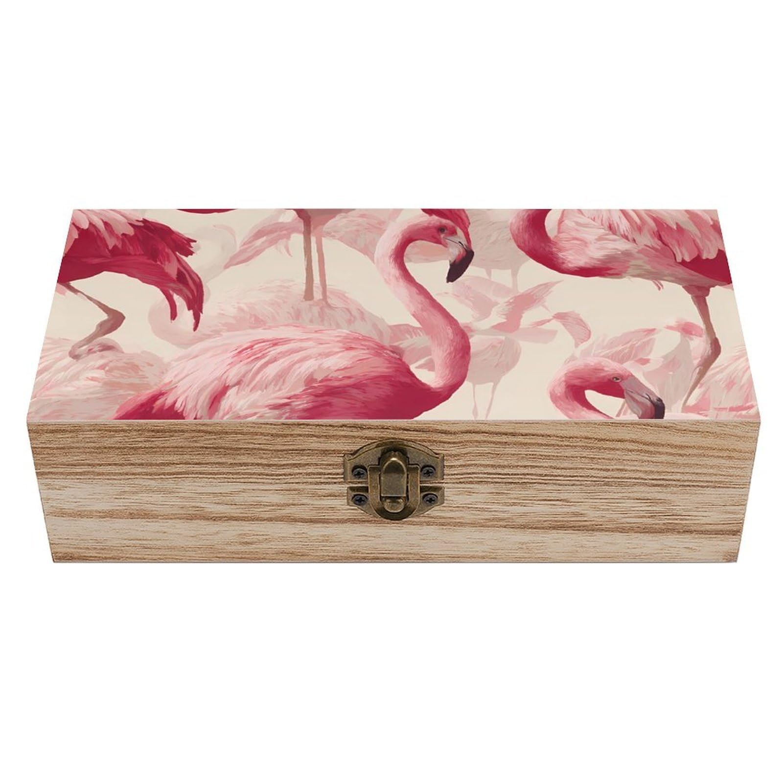 HLBSDM Flamingos Standing Wooden Storage Box Craft Memory Keepsake Treasure Chest Box Jewelry Organizer