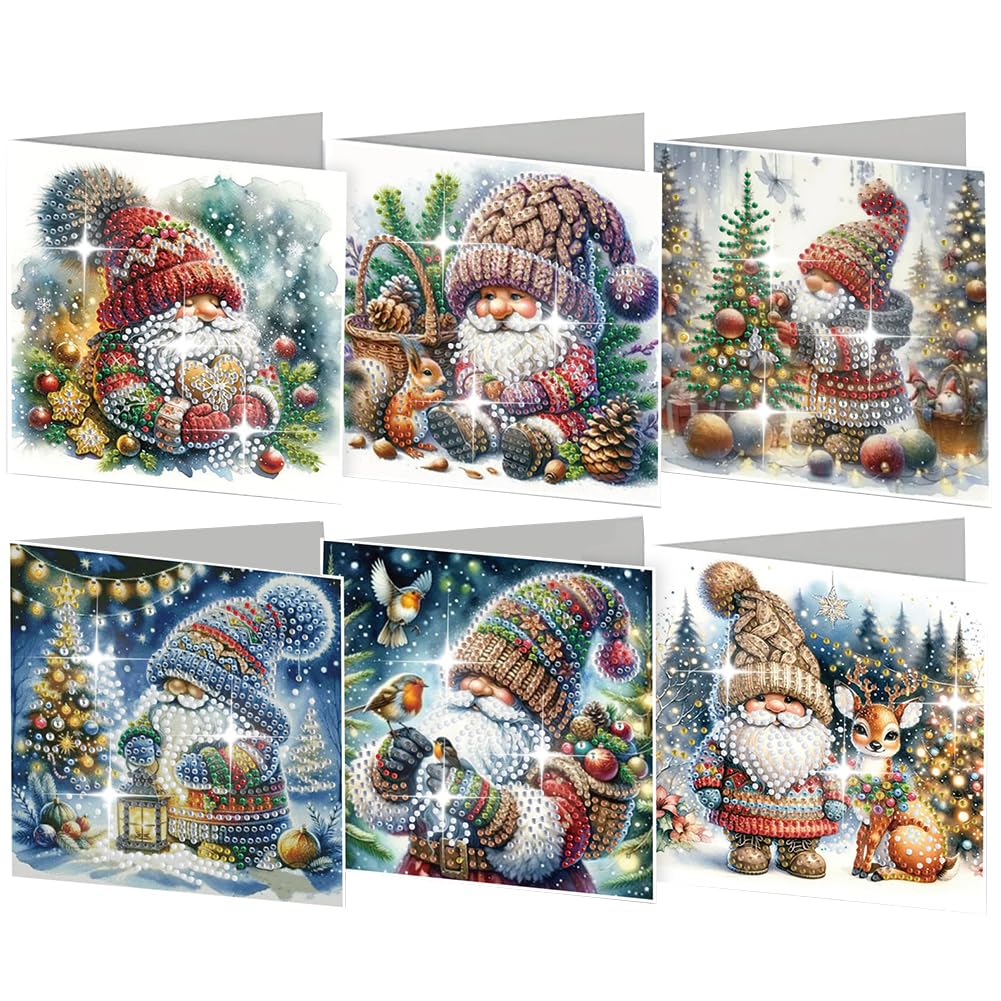AMZGSHOP 6Pcs Diamond Painting Greeting Card Set, DIY Diamond Art Painting Cards, Rhinestone Diamond Art Mosaic Postcards for Family Friends Gift, Mosaic Handmade Creative Postcards