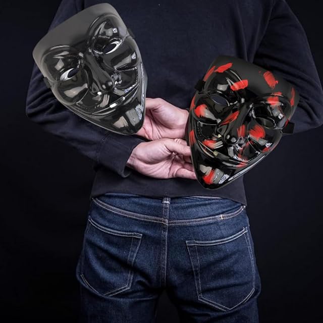 Foto 4 de 7 de 2pcs Máscara de V de Vendetta máscar de hoja de arce negra máscara de anonimato de hacker de cara completa…