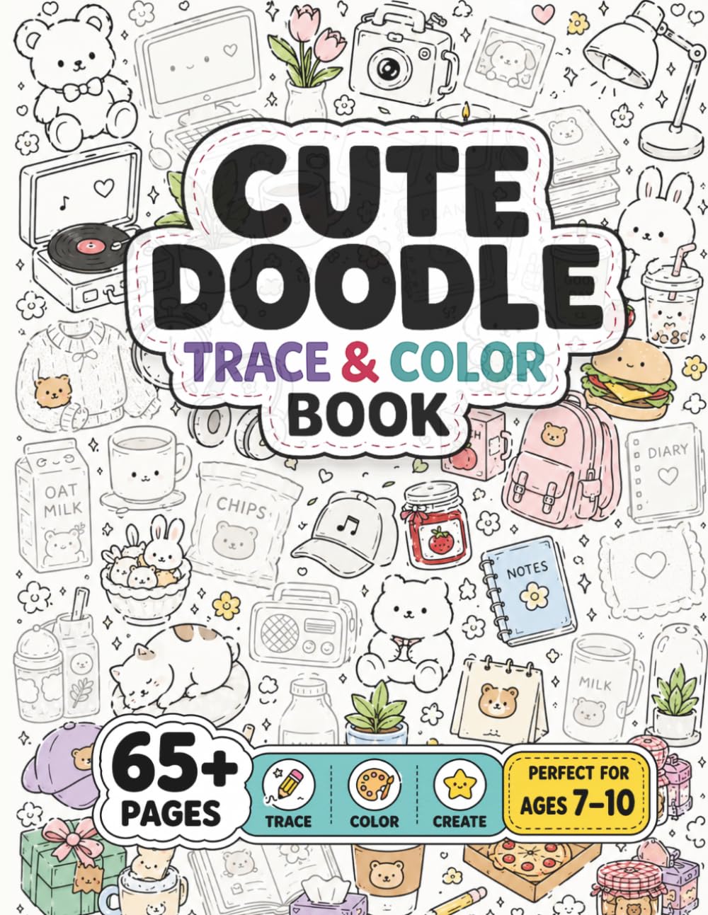 Cute Doodle Trace & Color Book: Trace and Color Cute Animals, Cozy Scenes, Ocean Life, Doodles, Patterns, and More