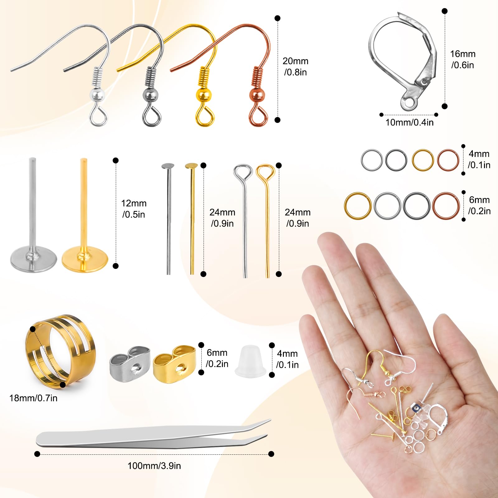 Mispudin 3730 Pezzi Kit per Fare Orecchini Fai Da Te - Ganci, Monachelle e Accessori per Gioielli e Riparazioni
