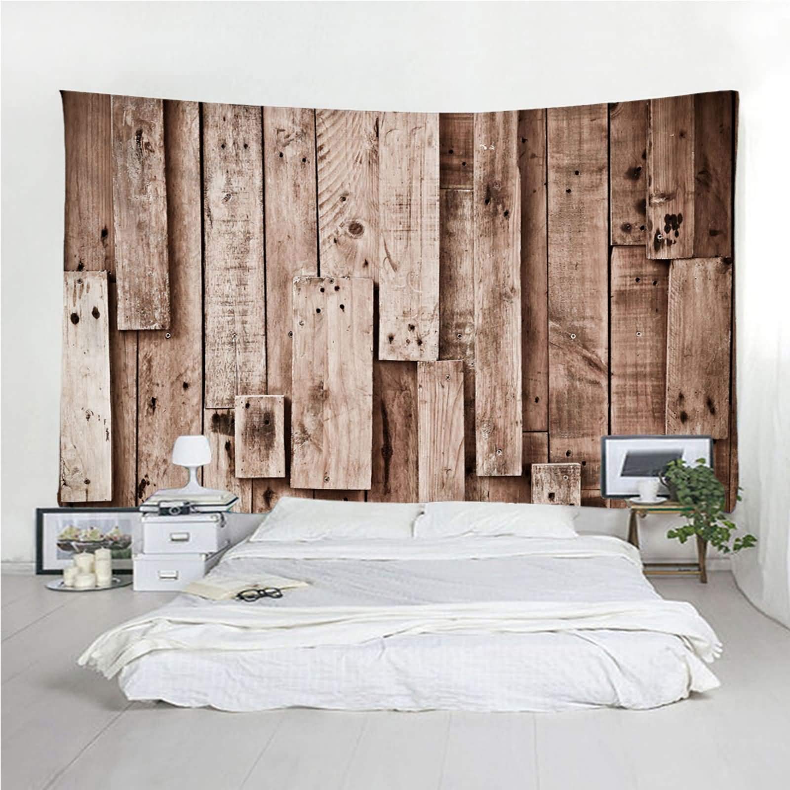 Tapices para Sofas,(300x260CM) Tapices Salon Marrón Tapiz de Pared Poliéster Tablas de Madera