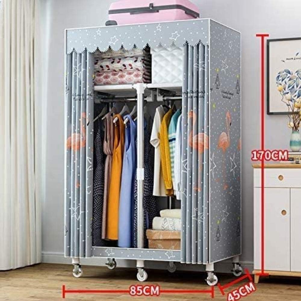 Canvas Wardrobe, Foldable Fabric Wardrobe Clothes Storage Organizer with Shelves and Wheel 25mm Steel Pipe Top Storage for Bedroom, Living Room,C