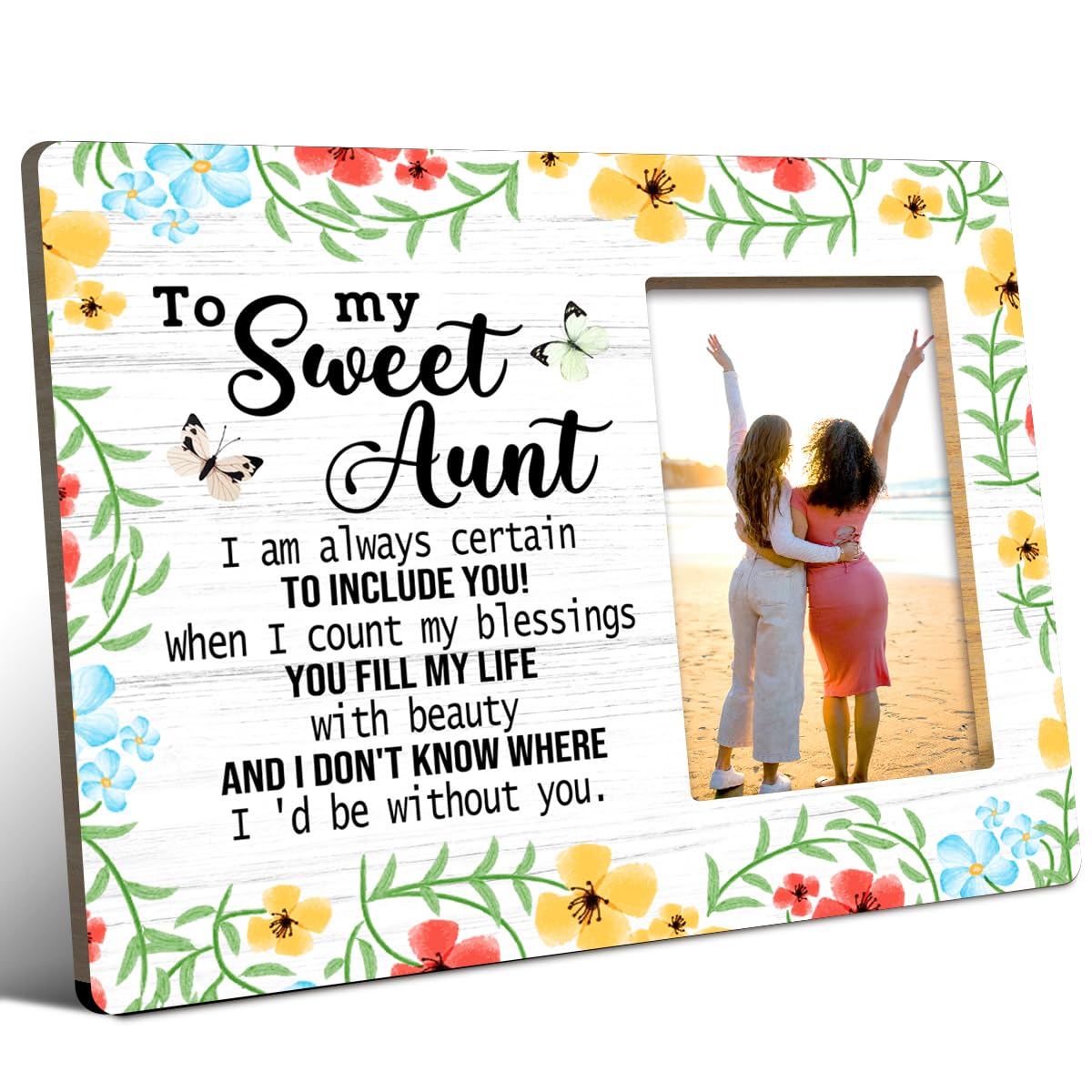 LVQHIAunt Wood Picture Frame,To My Sweet Aunt I Am Always Certain Quote wood photo frames Gifts for Home Shelf Bedroom Tabletop Frame Desk Decor,Holds 4 X 6 Inches Photo V739
