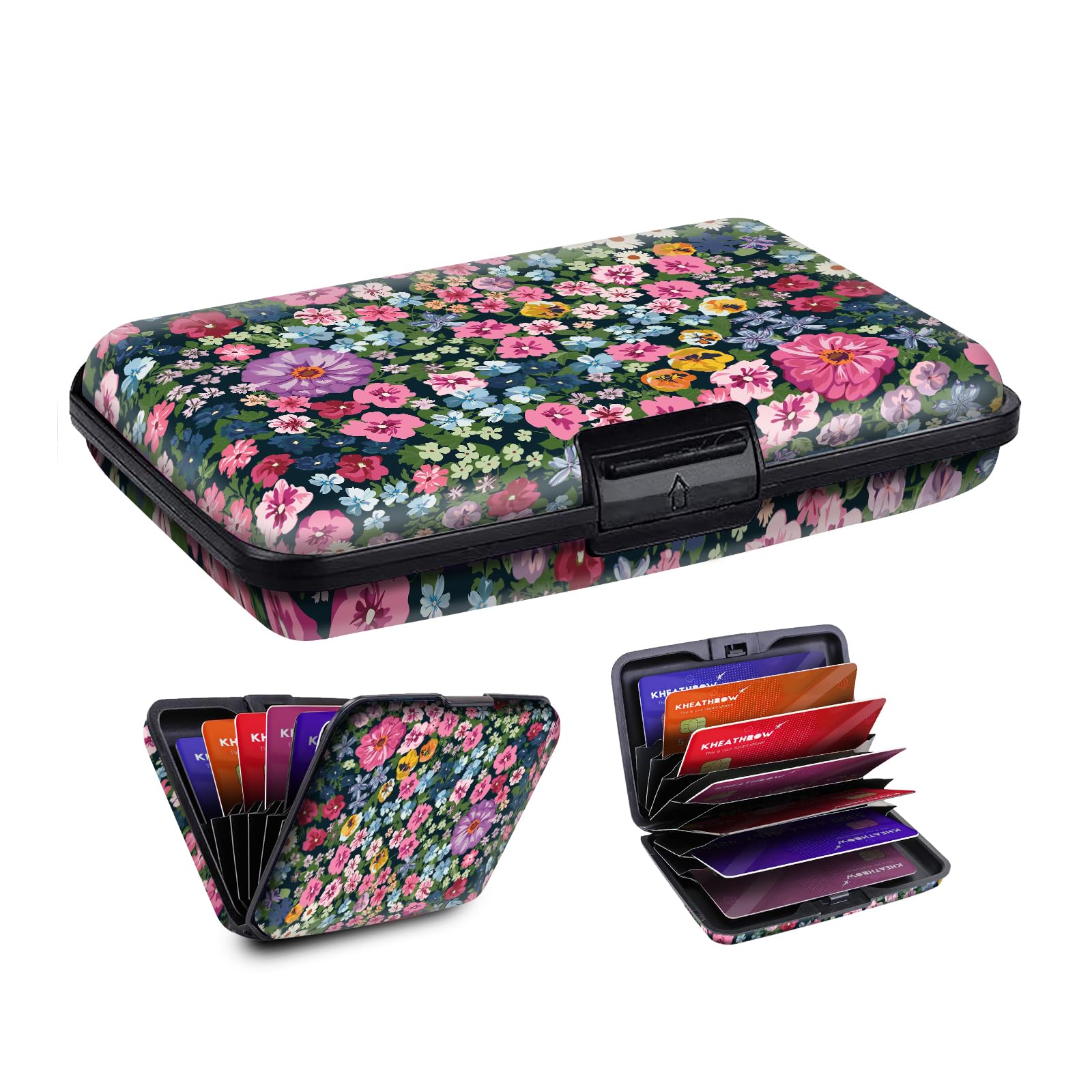 AUEKLLW Mini RFID Aluminum Credit Card Holder for Women Men, Slim Business Hard Card Case, Cute Card Wallet ID Case Cute Pink Floral