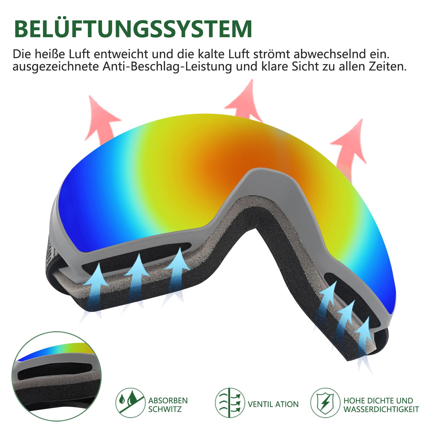 DUDUKING Sphere Lunettes de ski pour homme et femme - Lunettes de snowboard pour adultes et adolescents - Double lentille anti-buée - Protection UV 400 - Compatible avec le ski, la moto, le cyclisme