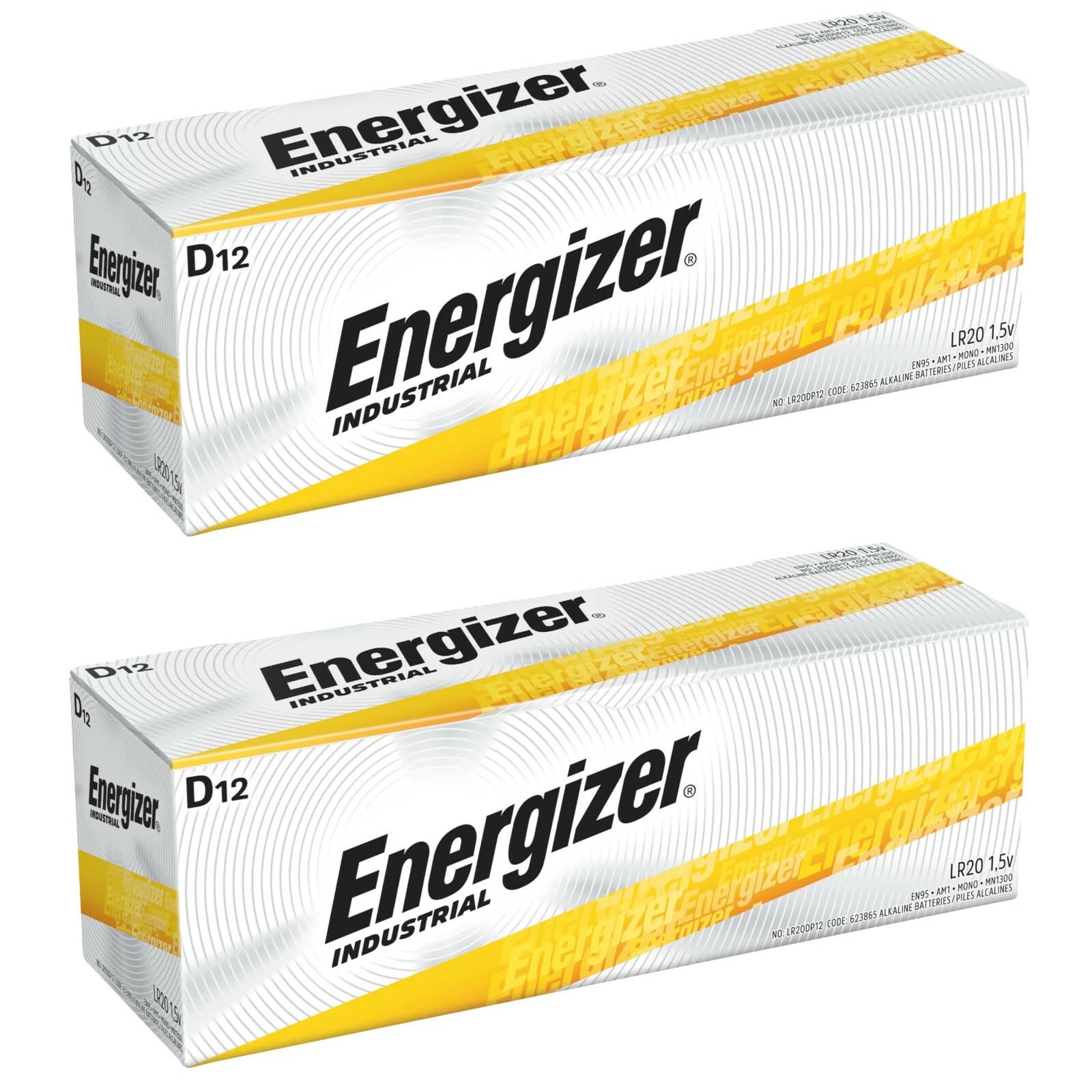 Industrial EN95 size D alkaline batteries: 24 count