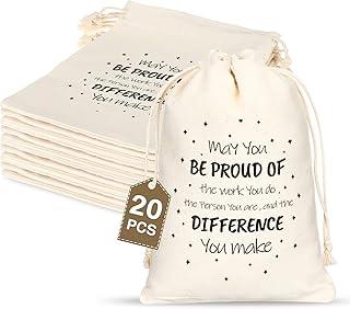 Fumete 20 Pcs Employee Appreciation Gift Drawstring Bags Gift Bags Bulk May You Be Proud of The Work Employee Gifts Thank You Gift Bags Team Gift Bag for Coworkers Colleague (White,5 x 7 Inch)