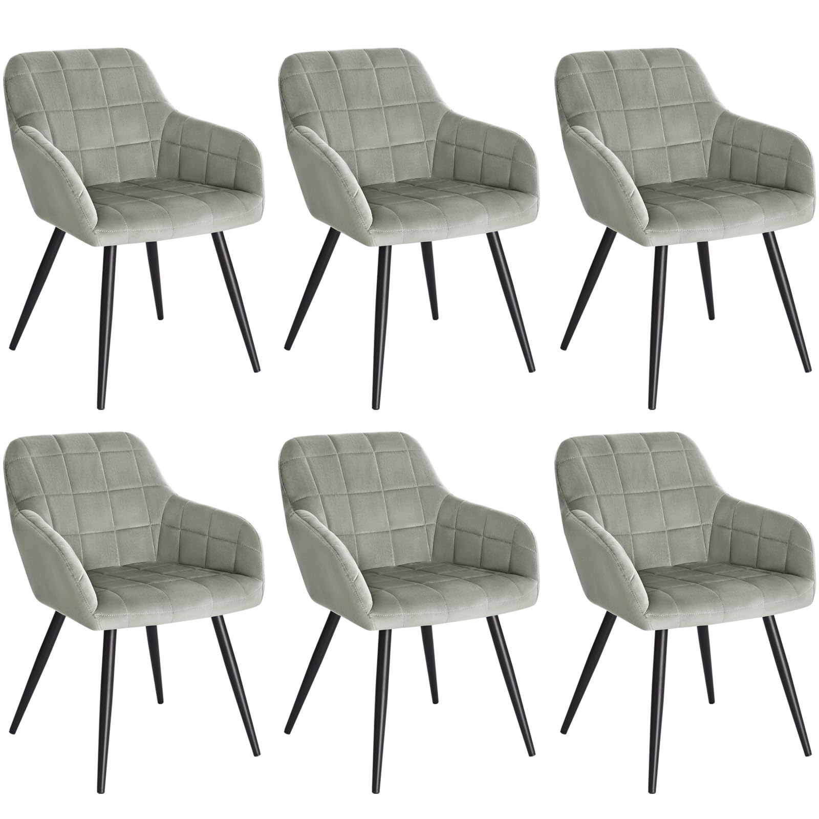 WOLTU Esszimmerstühle 6er Set Esszimmerstuhl Küchenstuhl Polsterstuhl Design Stuhl mit Armlehnen, mit Sitzfläche aus Samt, Gestell aus Metall, modern, Grau, BH93gr-6