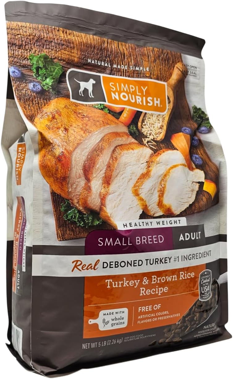 SIMPLY NOURISH Small Breed Adult Healthy Weight Turkey and Brown Rice Dry Dog Food, 5 Pound Bag