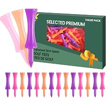 FINGER TEN Golf Castle Tees Plastic 2 1/4 Inch with Stopper for Consistent Height Value 50 Pack, Short Durable Tee for Par 3 Holes in Orange Purple Pink for Men Women