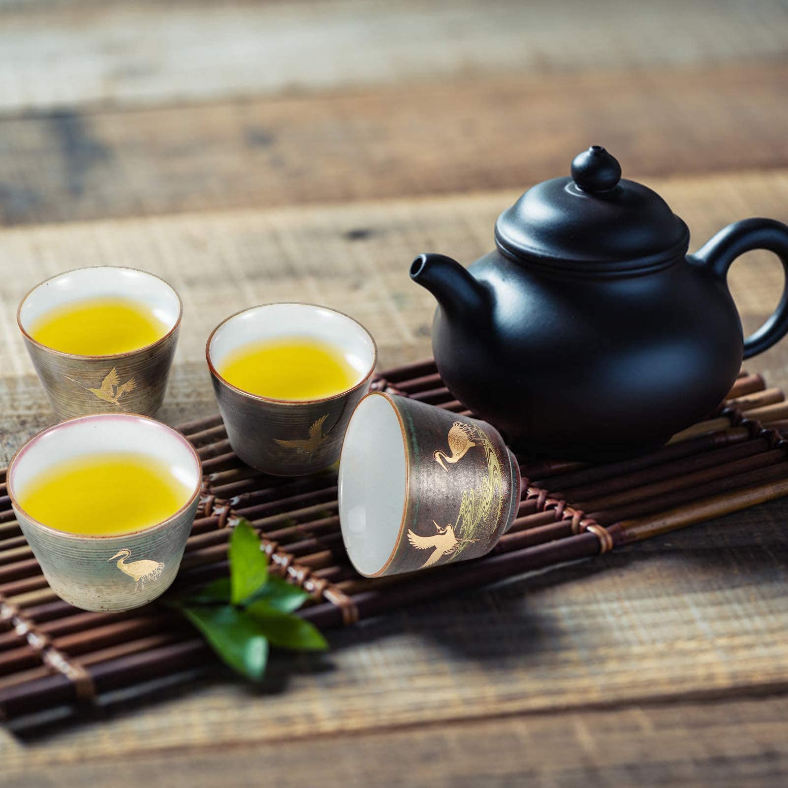 Tissting 4 Piezas Tazas de Té de Cerámica, Set de Kungfu Drinkware, Tazas de Caja de Regalo, Ideal para Sake, Regalos de Té, Accesorios de Cerámica de Alta Calidad(#2)