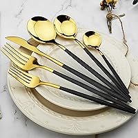 Vista 4 de Vajilla de 36 piezas de cubiertos de acero inoxidable 18/0 pulidos con espejo pulido con mango negro, juego de cubiertos de acero inoxidable 18/0