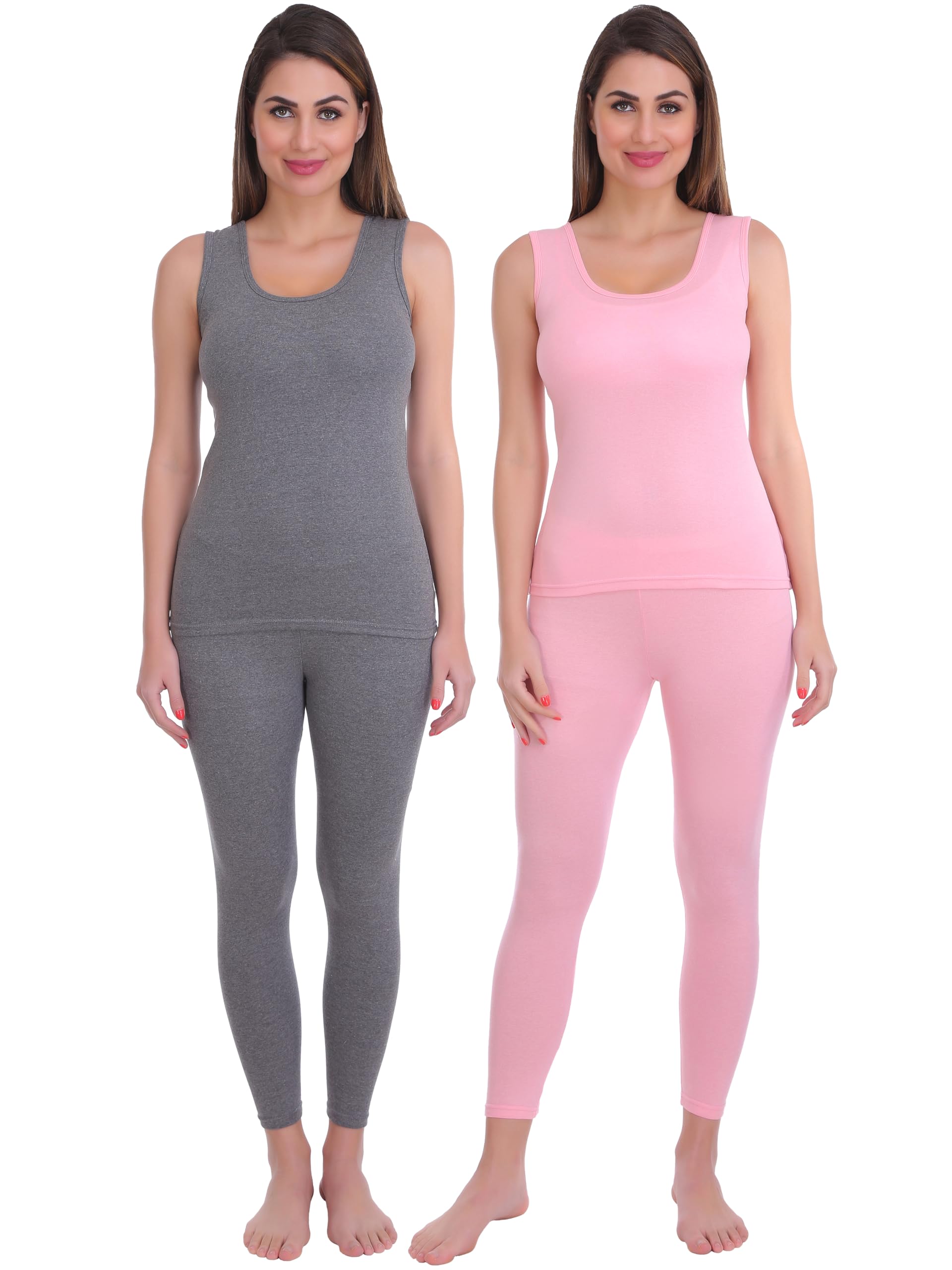 selfcare Pack of 2 Womens Cotton Lycra Solid Sleeveless Thermal Top and Pyjama Sets-picture-20