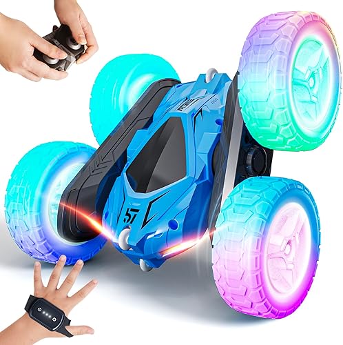 Tecnock Auto a control remoto para niños auto de acrobacias a control remoto de doble cara giratorio de 360 auto de juguete de 24 GHz 4WD con
