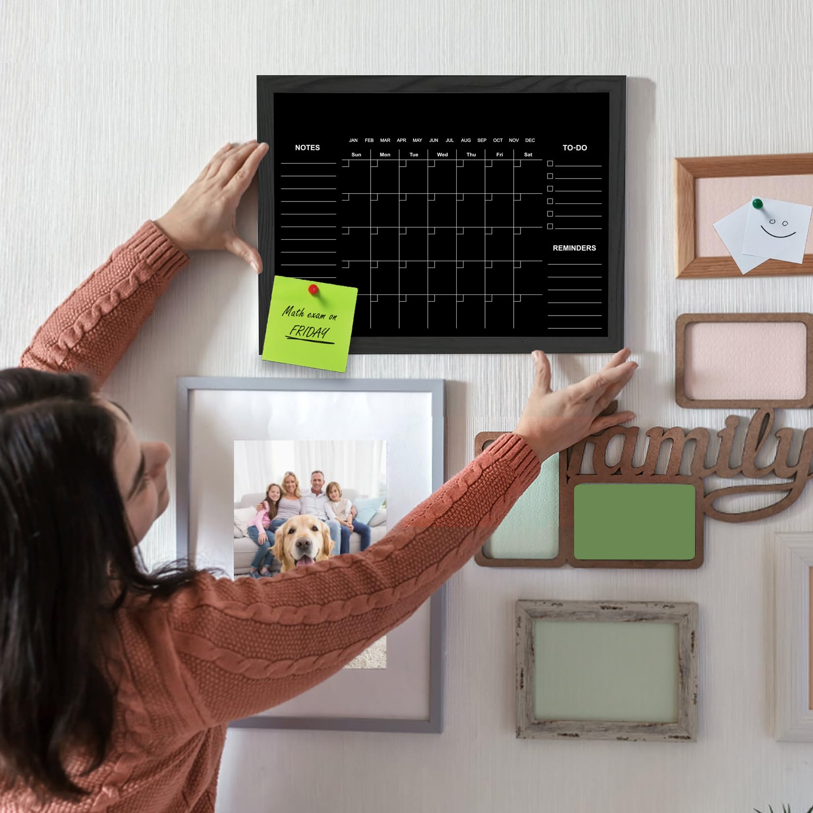 TORASO Magnetic Chalkboard Calendar - 10.6x14.6 Inches, Black Wood Frame, 6-Week Layout For Planning, Hanging Board For Office Or Home