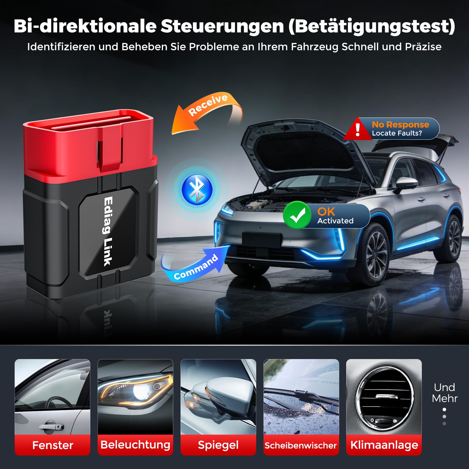 2026 KINGBOLEN Ediag Link OBD2 Diagnosegerät Bluetooth,Profi kfz Tester für Vollständige System,diagnosegerät auto mit 10+ Resets,Auto Auslesegerät mit Aktiver Test,FCA und Can FD,für iPhone & Android