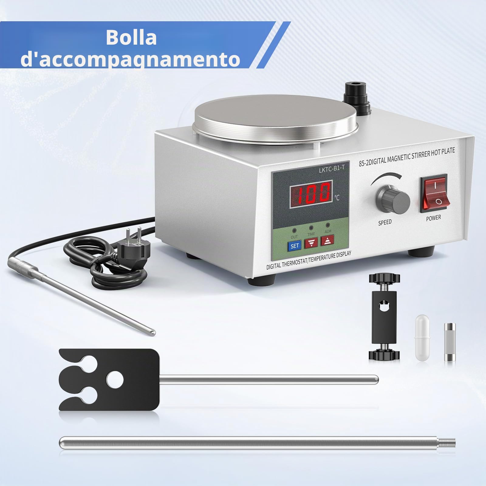Agitatore magnetico da laboratorio 250W 1000ML con Display Digitale della Temperatura e Regolazione della velocità Miscelatore Magnetico con Piastra riscaldante e Barra agitatrice Magnetica