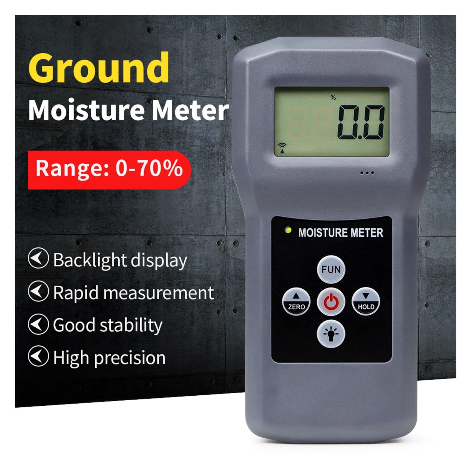 Misuratore di umidità, Misuratore portatile pneumatico for test di umidità del pavimento e del terreno, rilevatore di umidità dello 0-70% for pareti in cemento