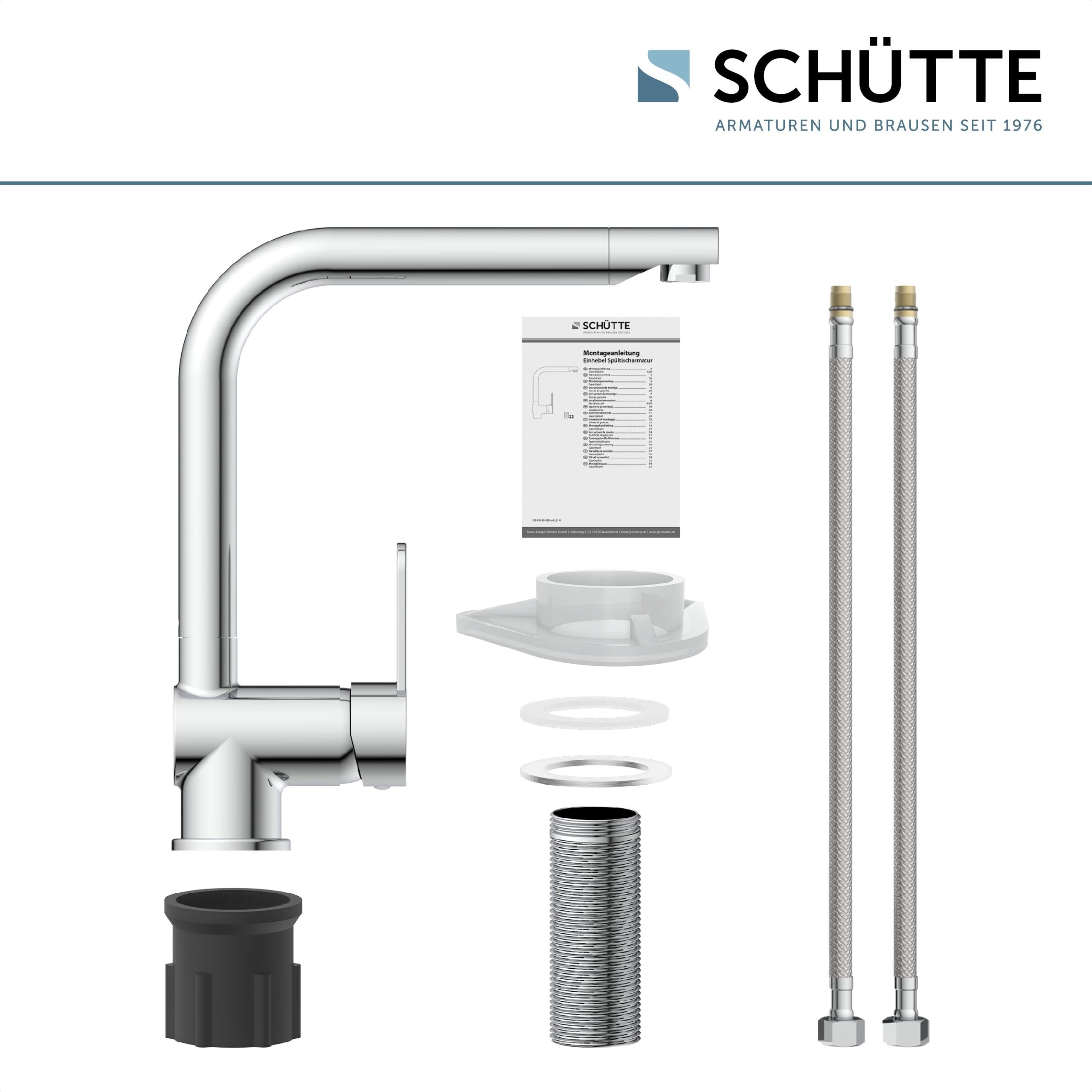 SCHÜTTE 79816 RIO 360° schwenkbare Küchenarmatur, Spültisch Armatur mit hohem Auslauf Küche, Einhebelmischer Einzelspüle Doppelspüle Mischbatterie für die Spüle, Wasserhahn Chrom