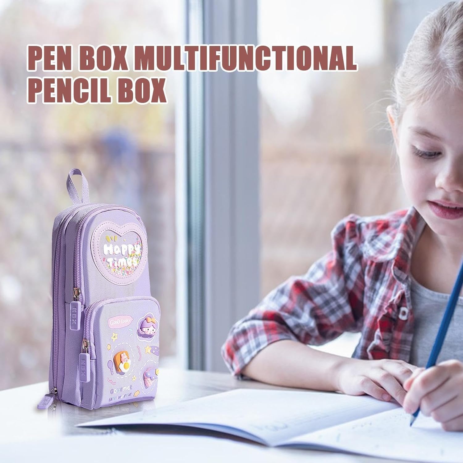 STOFFIER GARTEN Plastic Kawaii Cute Pencil Case 3 Compartment Cute Pencil Case For Girls Aesthetic Large Capacity Pen Pencil Pouch Multifunctional Stationery Organizer For School Office Item (Purple) 3