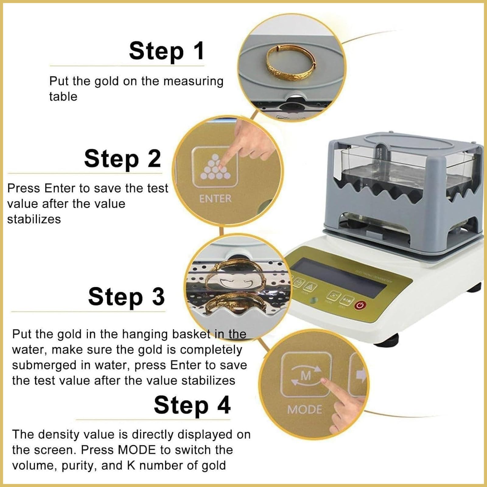 Digital, elektronisch, Edelmetall, Goldreinheits-Analysegerät, Dichteprüfgerät, Karatdetektor, automatisches Goldprüfset für die Schmuckindustrie, Banken, Pfandhäuser, Gold, Edelmetalle,300K