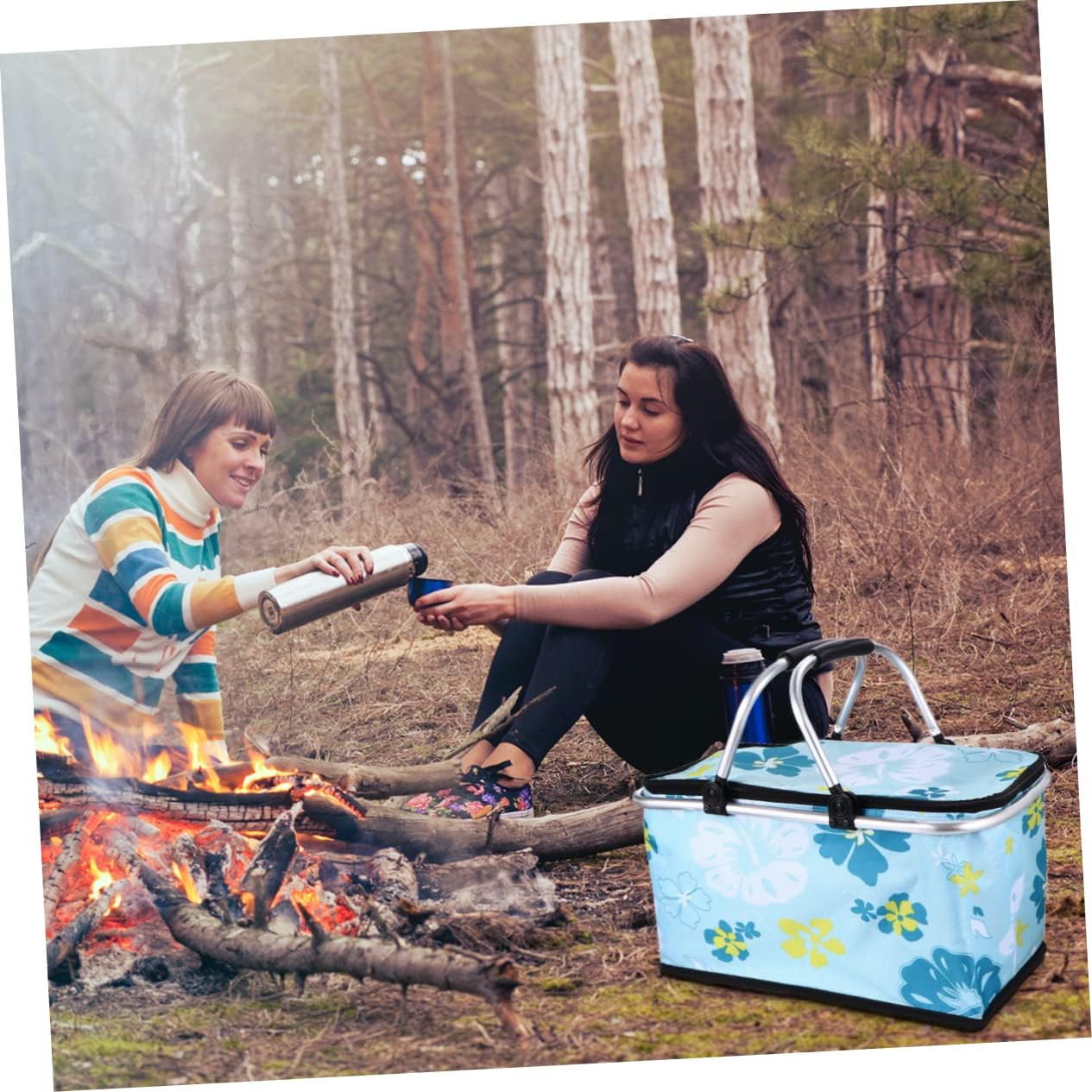 Alipis 1Pc Portable Picnic Basket Insulated Lunch Bag for Outdoor Activities Floral Design Capacity for Food and Beverages for Camping Concerts and Picnics
