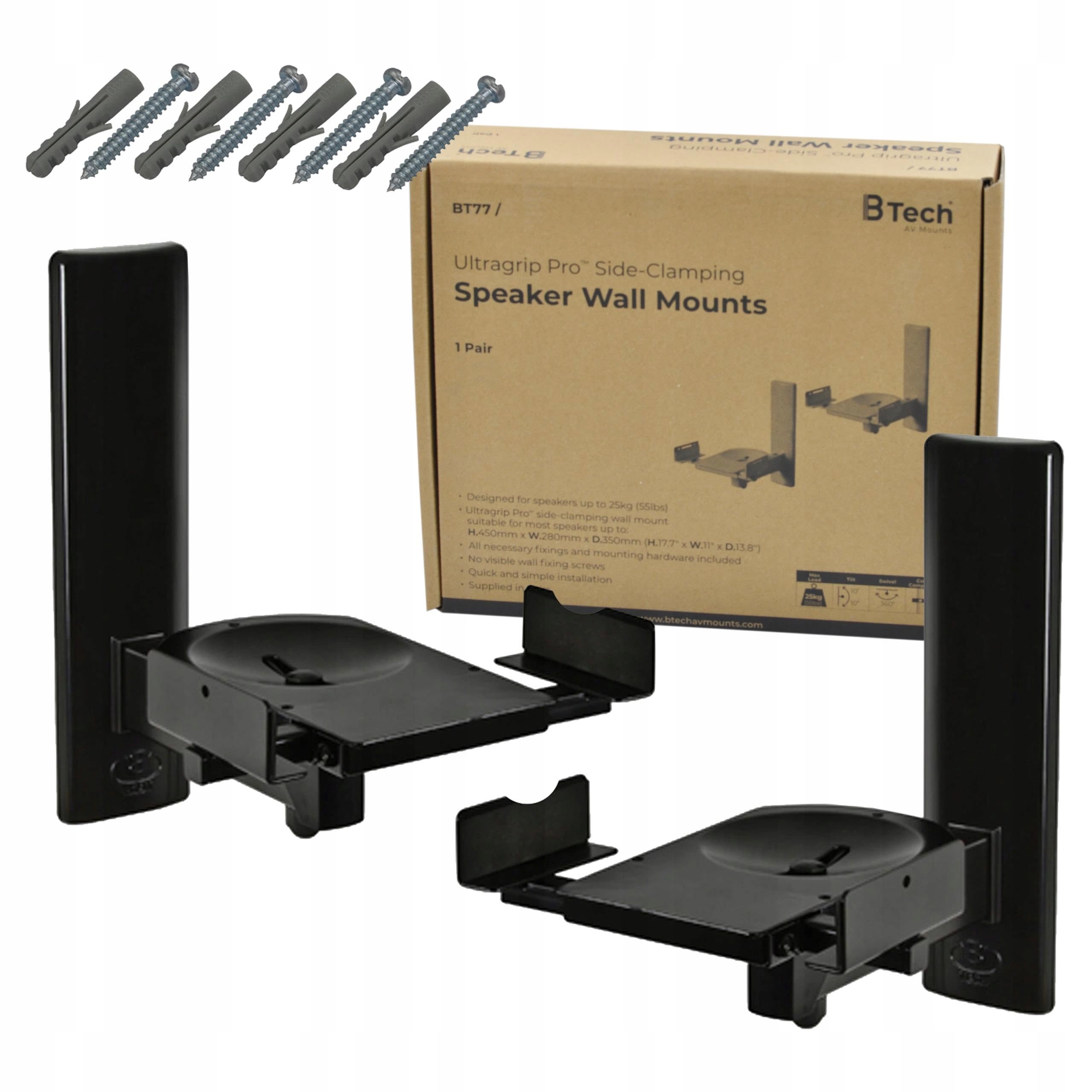BT77 Black Paire de Supports muraux pour Haut-Parleur c/Noir