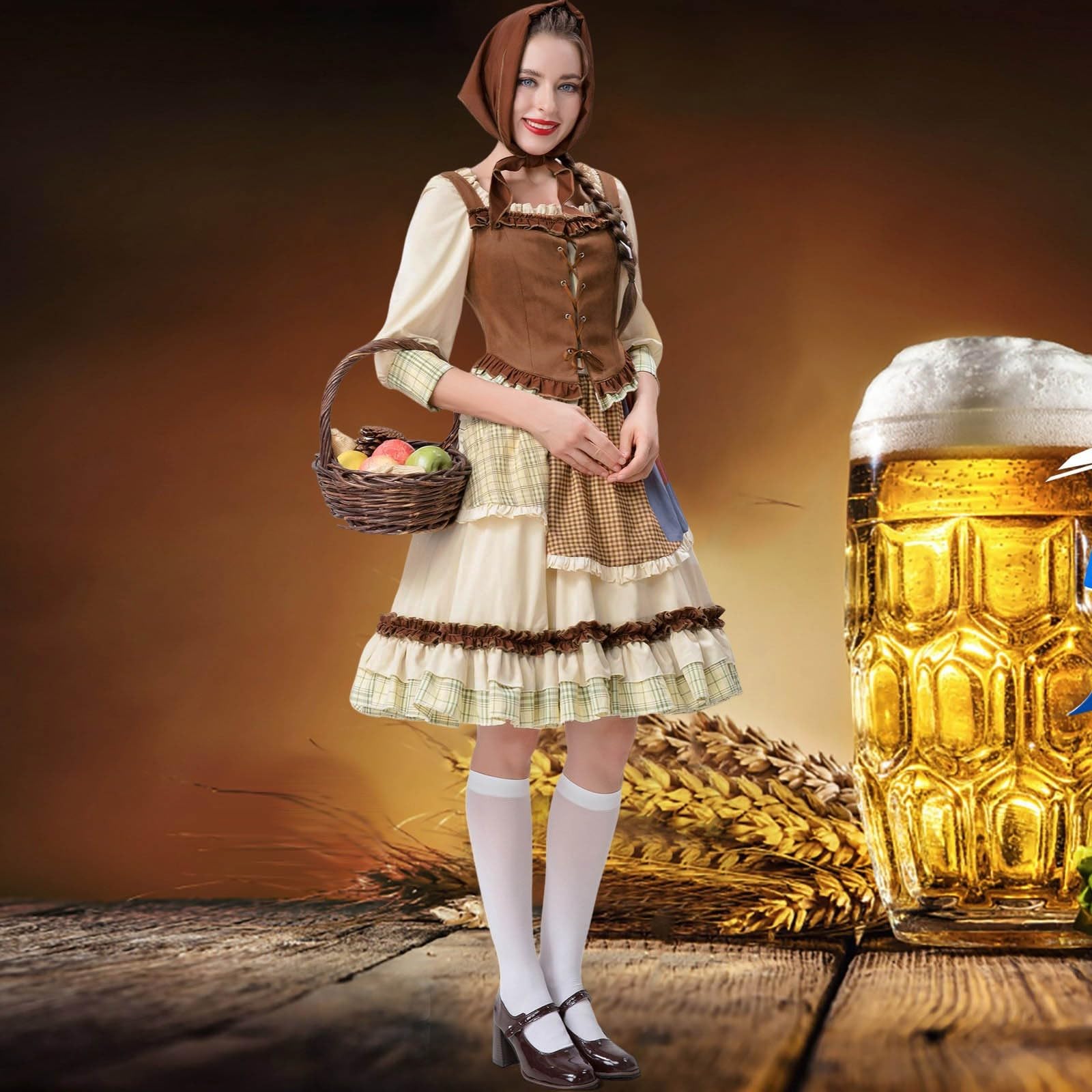 Abito da Cerimonia Donna Dirndl Schwarz Vestito Bavarese per Oktoberfest Abito Oktoberfest per Lungo al Ginocchio con Grembiule e Camicetta 3 Pezzi Elegante Abbigliamento Dress Feste