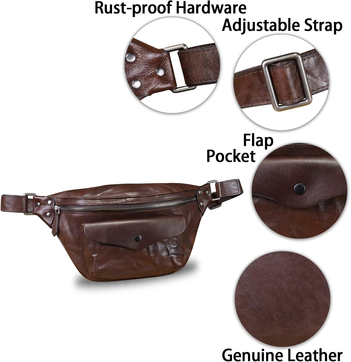Genuine Leather Fanny Pack for Women and Men Vintage Real Leather Sling Bag Crossbody Bag Fashion Waist Bag Chest Purse - Image 6