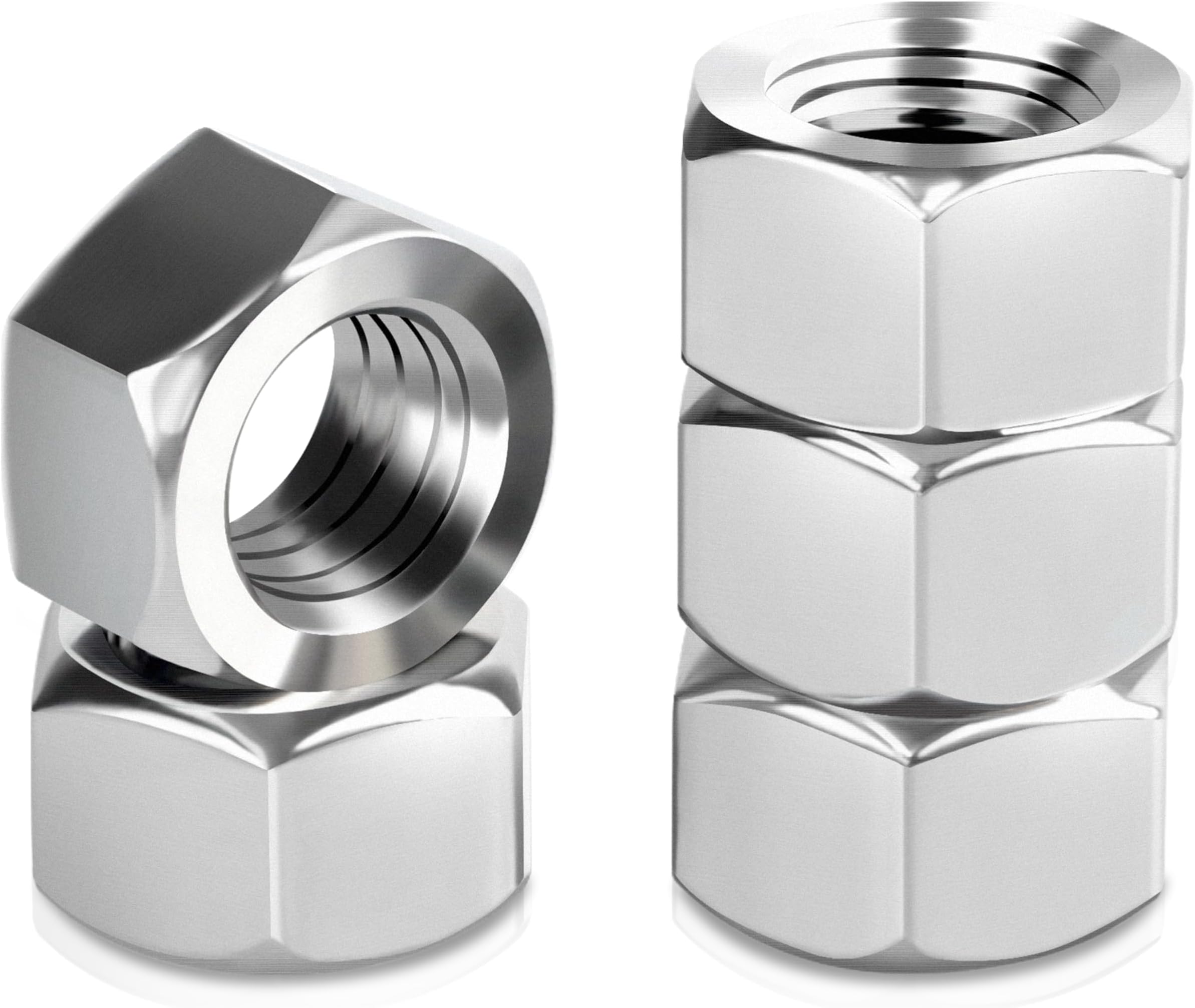 1/2-13 Hex Nuts, 50Pcs Hardware Nuts, 304 Stainless Steel Full Thread, 18-8 Bright Finish Hex Nuts 1/2 13 Inch, SAE Hex Drive Machine Screw Nuts by Mywish
