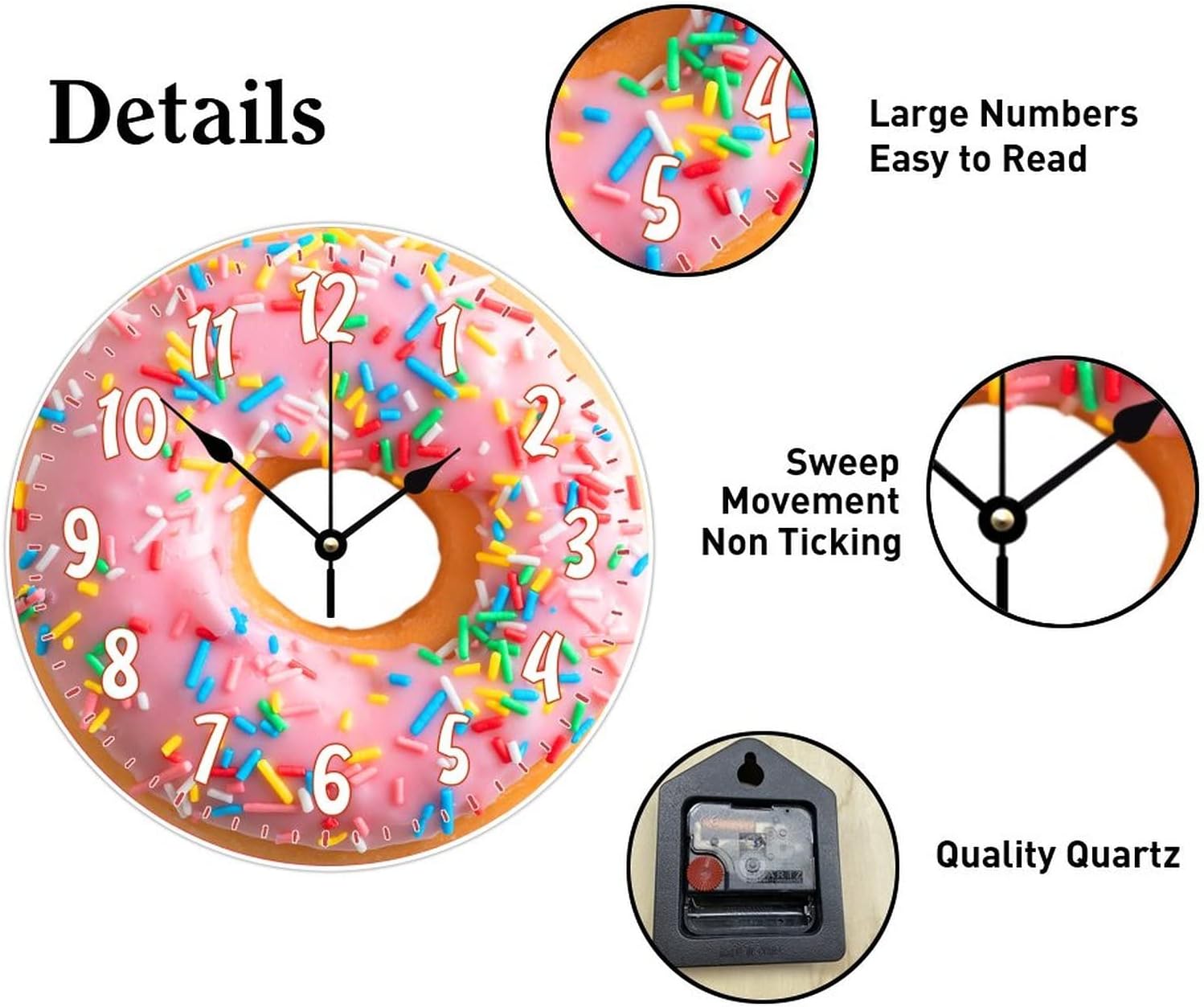 Funny Food Snacks Wall Clock Donuts Unique Fast Food Non Ticking Clock Battery 10inch Decor Wooden Clock Retro Easy Hang for Home Office Bedroom Kitchen Indoor image 5