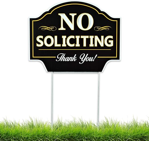 Signs Authority Letrero de No Soliciting para casa – Coroplasto duradero de 11.5 x 9 pulgadas con estaca en H de metal – No Solicitors Sign para