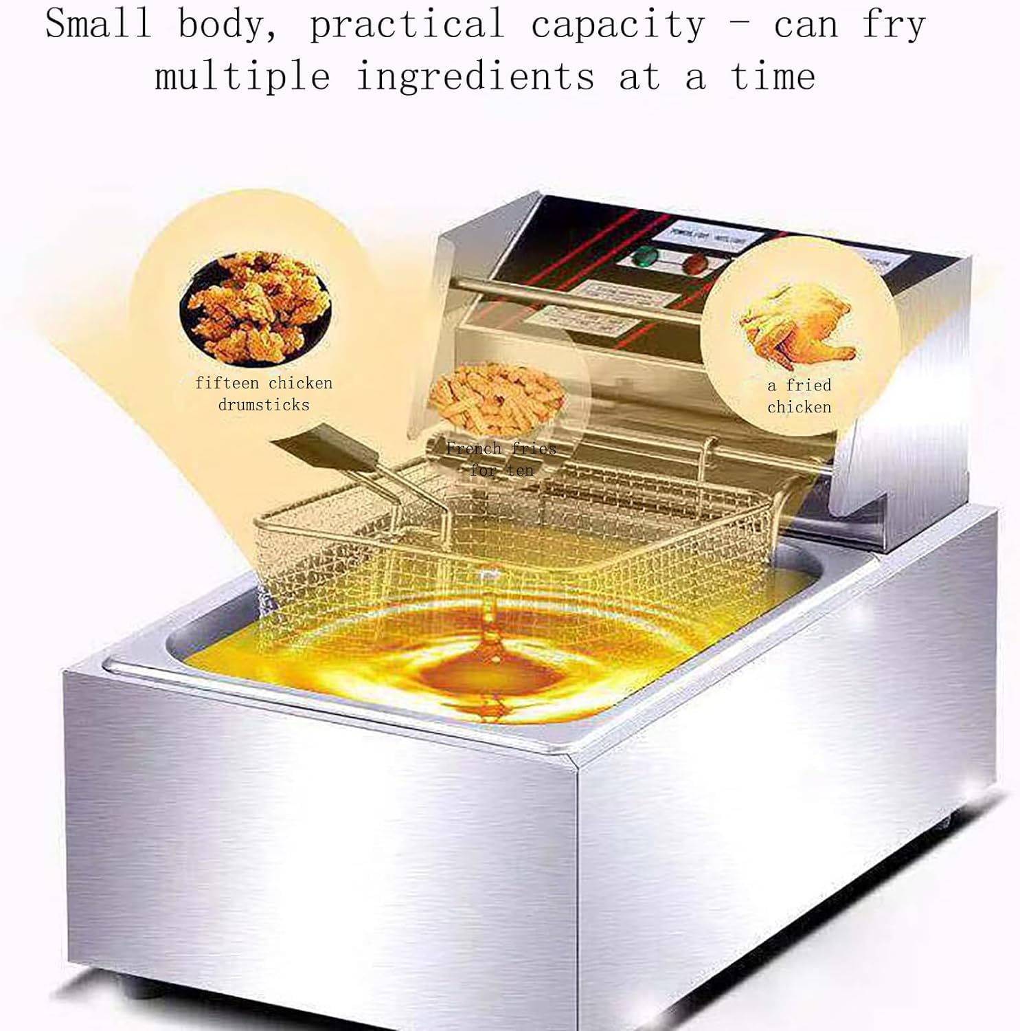 Friggitrice commerciale, friggitrice elettrica da banco per uso commerciale e domestico, friggitrice elettrica in acciaio inox spesso con cestelli e coperchi per cucina domestica e ristorante, frigg