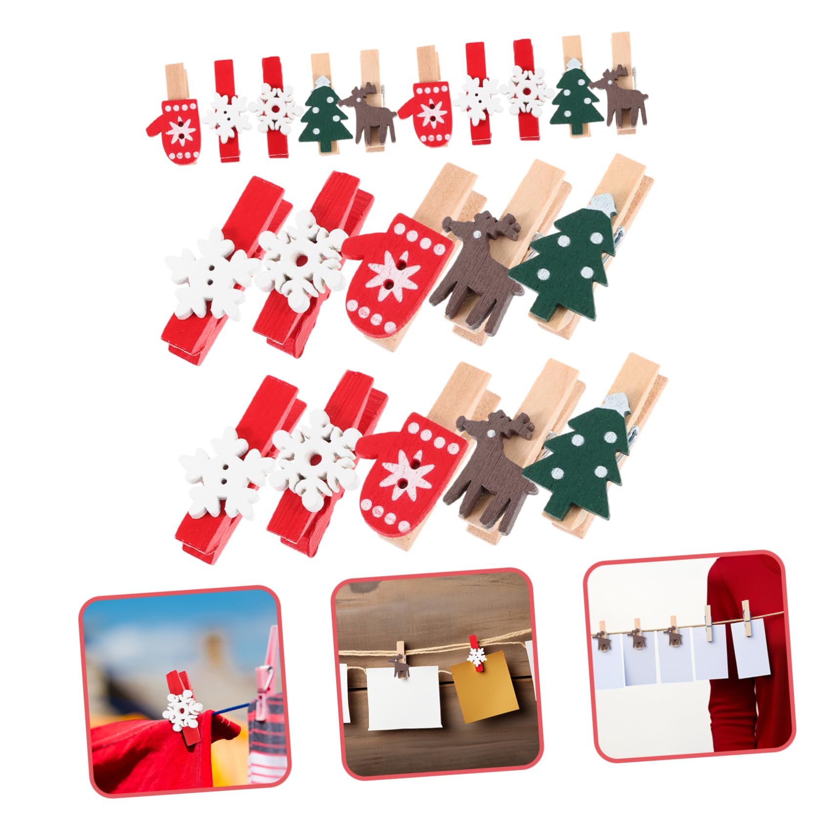 IMIKEYA 500 STK Cartoon-fotohalter Fotoclips Zu Weihnachten Mini-weihnachtswäscheklammern Dekorative Fotoclips Kleine Fotoklammern Schneeflocken-fotoclips Holz