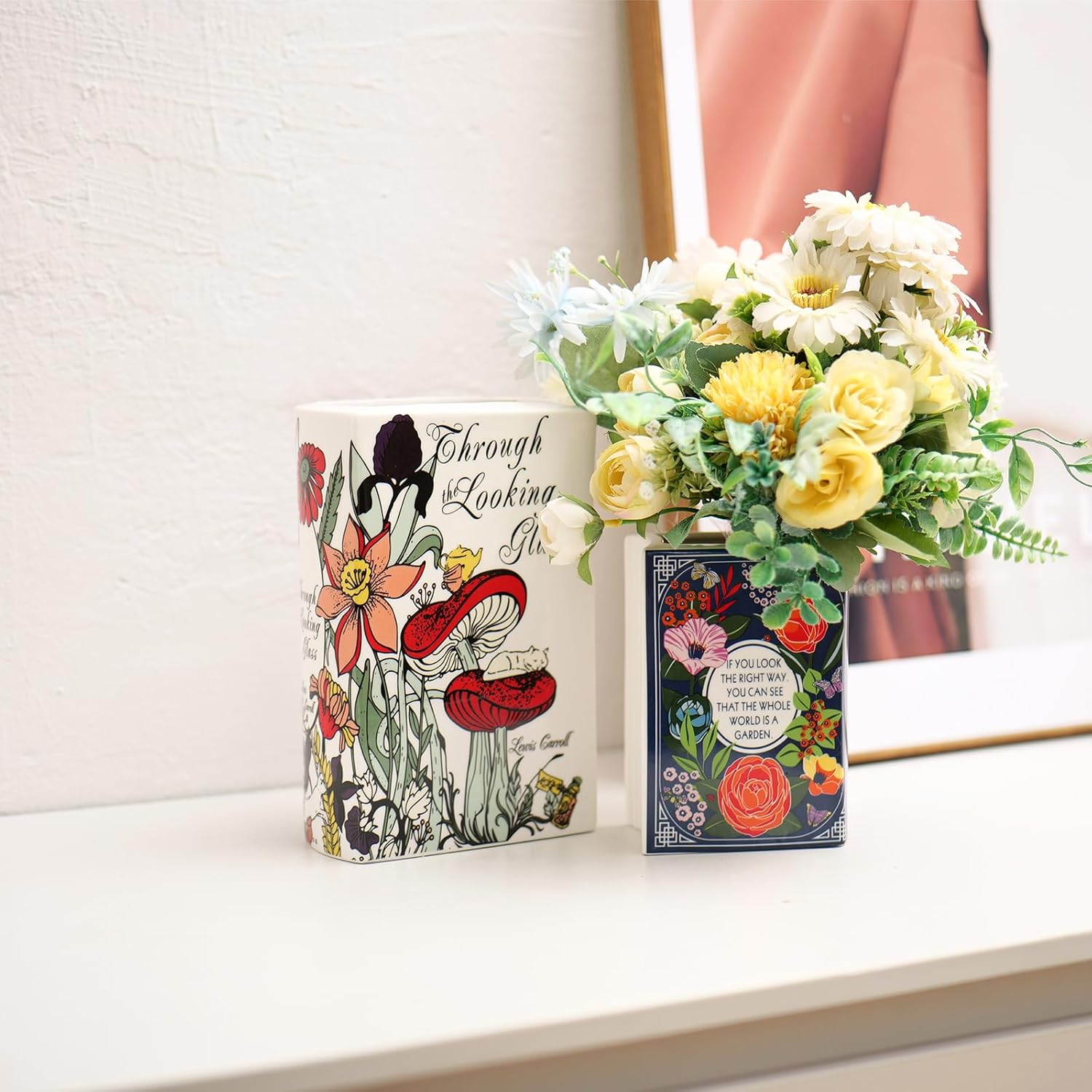 Book Vase for Flowers,Modern Ceramic Aesthetics Infused with Artistic Cultural Style,Cute Bookshelf Decor, Unique Vase for Book Lovers (Secret Garden) - Image 7