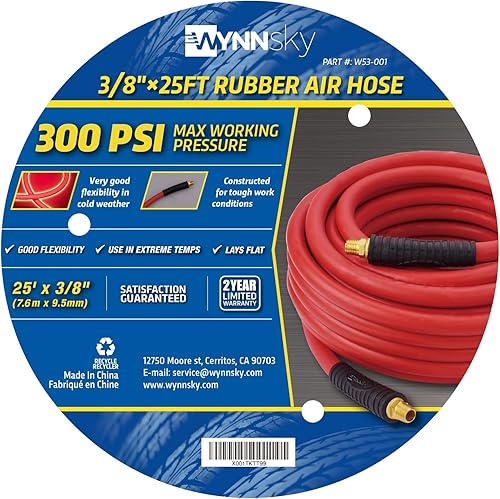 Miniatura 5 de WYNNsky Manguera del compresor de aire, Material de caucho EPDM, Resistencia al aceite, Resistencia al ozono, 38 pulgadas × 25 pies, Restrictores de