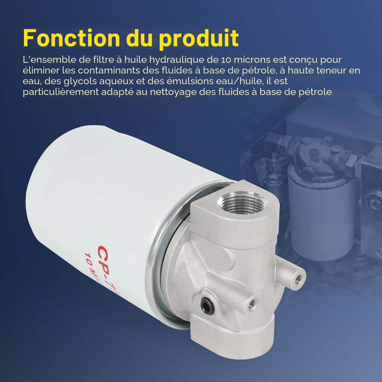 DICMIC Filtre à Huile hydraulique de 10 microns, Design Rotatif, Filtre de Ligne de Retour avec Port indicateur, débit de 20 GPM, 200 psi, Port NPTF de 1,9 cm, Remplacement # 221006