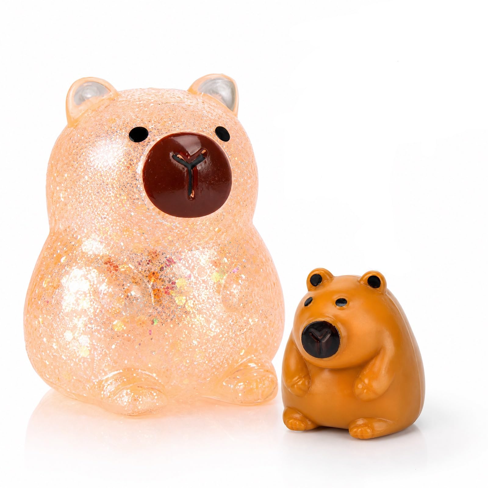 2Pcs Capybara Squishy, Glitter Transparent & Solid Capybara Shaped Squeeze Ornament, Pocket Sized Desktop Decor for Daily Leisure & Party Gifts