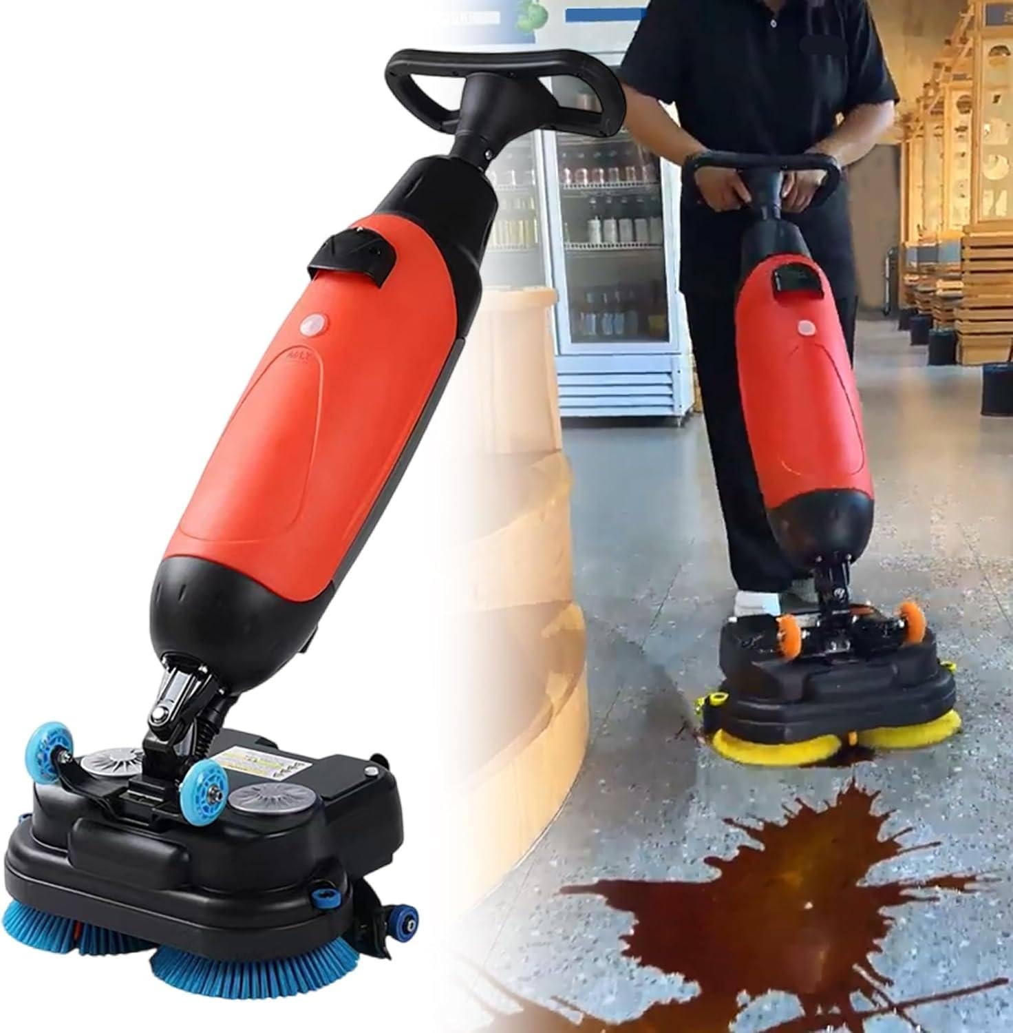Lavasciuga pavimenti senza fili di livello professionale, con testina rotante a 360°, doppio serbatoio e potente pulizia profonda per bagni, ville e ospedali (colore rosso).